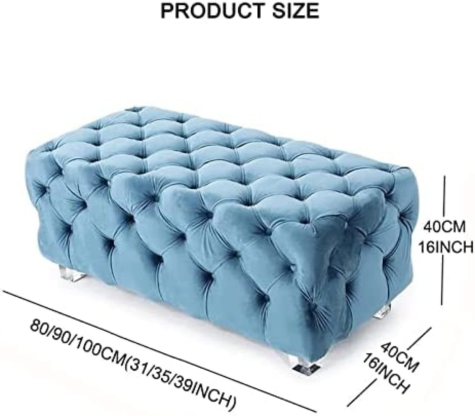 Repose-pieds ottoman moderne en velours - Banc touffeté chic pour canapé ou lit - Design rétro élégant avec pieds en acrylique - Assise confortable - 100 x 40 x 40 cm