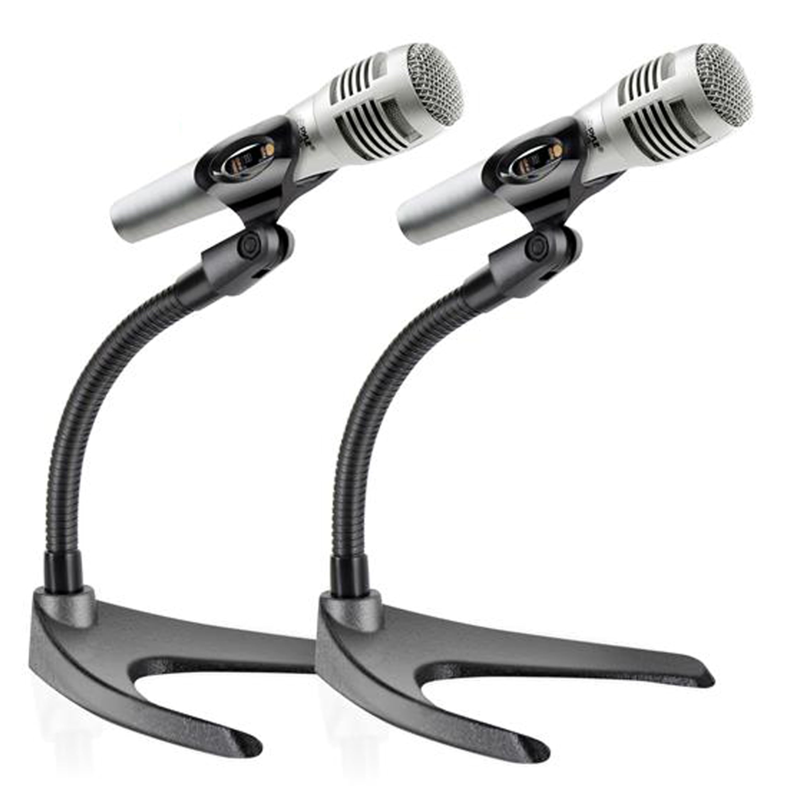 PyleUniversal Adjustable Desktop Microphone Stand - Tabletop Mic Holder Low Profile Mic Stand w/Flexible 8.2'' Gooseneck Mount & U Shape Base - Table Tops, Desk, Podium, Counter Use PMKS8X2 (Pair)