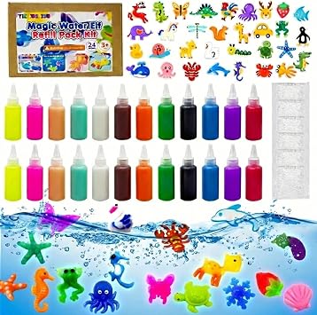 DIY Magic Gel Water Pets Kit Refill for Kids,24 Bottles & 32 Molds-DIY Squishy Toy Maker for Rainy Day & Family Bonding-Creative Arts & Crafts Gift From Parents - Ideal for Party Favors & Bath Time