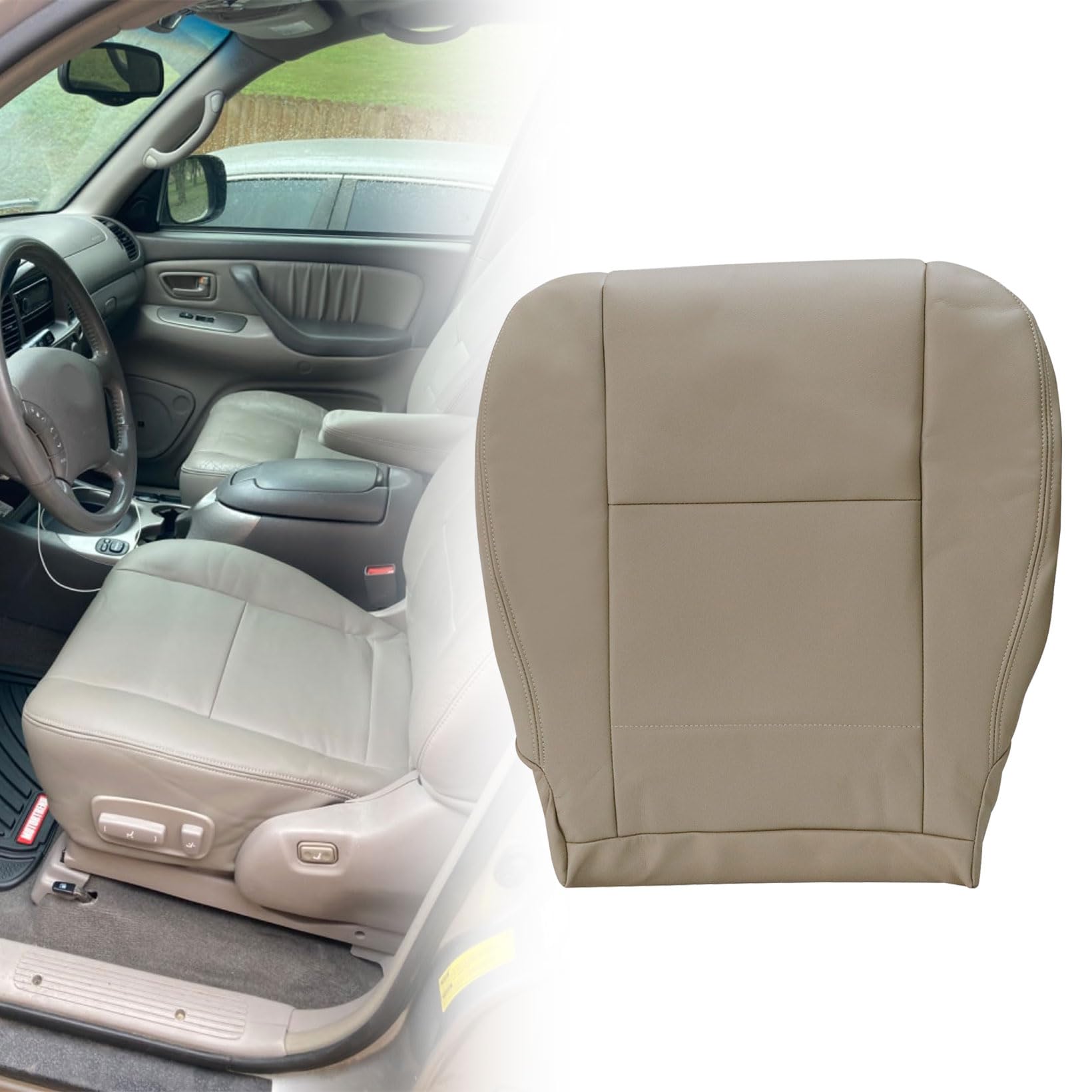 NLQR Front Driver or Passenger Side Bottom Replacement Seat Cover Tan Microfiber Leather Compatible with Toyota Sequoia Tundra 2000 2001 2003 2004 2005 2006