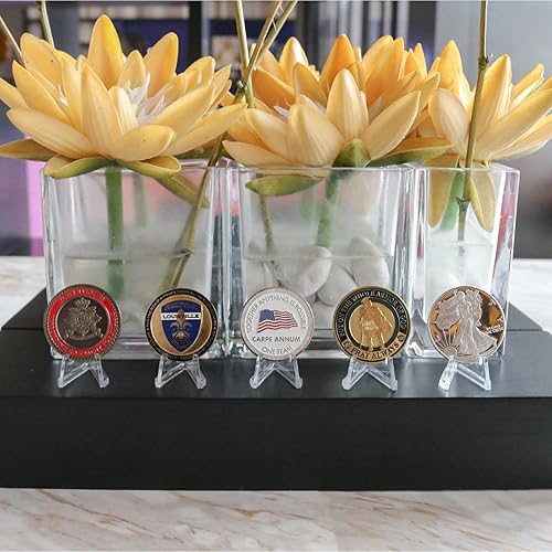 Miniatura 2 de HillSpring Paquete de 10 caballetes pequeños transparentes de 1.4 pulgadas, mini caballete de mesa de acrílico, soporte de exhibición para monedas