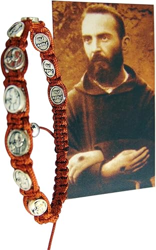 Miniatura 2 de San Padre Pío Medalla Devocional Ajustable Pulsera con Tarjeta de Oración Sagrada Regalo Set