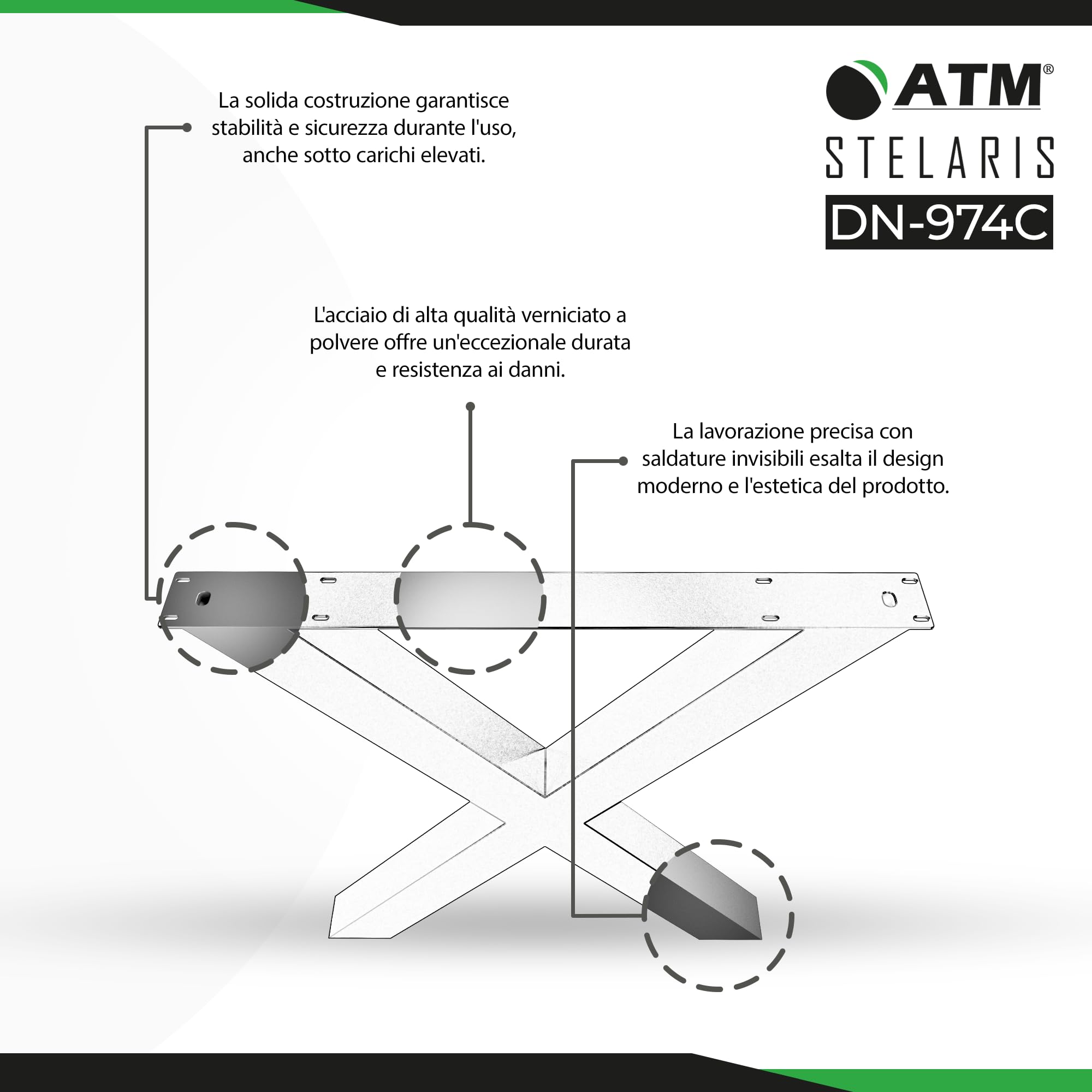 ATM® Piedi per Tavolo a Forma di X | 2 Traversine per Mobili | Profilo Metallico 80x80mm | Base Solida per Tavoli, Scrivanie e Piani di Lavoro | Struttura in Acciaio (Alt. 73 cm) | Nero Opaco