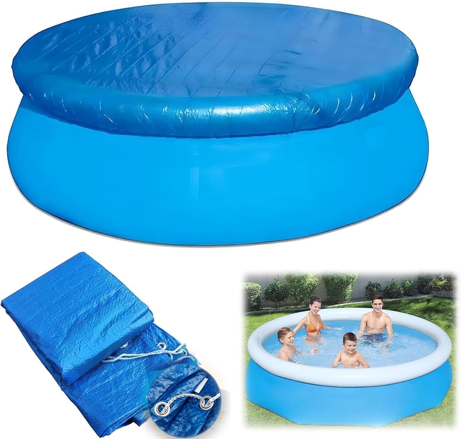 6ft Round Pool Cover, Paddling Swimming Pool Protector, Heavy Duty Weather-Resistant PE Drawstring, Foldable, Easy Fit, Above Ground Cover for Inflatable, Metal Frame & Outdoor Summer Use