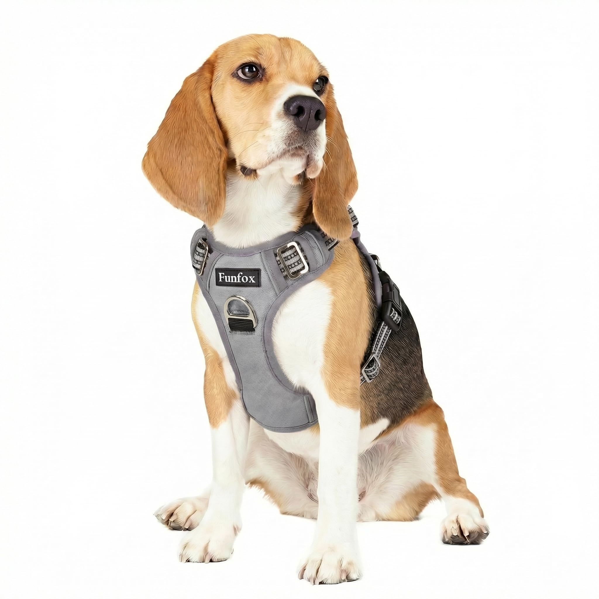 Funfox Hundegeschirr Mittelgroße Hunde, Anti Zug Brustgeschirr Verstellbares Geschirr Hund mit Griff Reflektorstreifen, No Pull Geschirr Hund für Kleine Mittlere Grosse Dog Harness