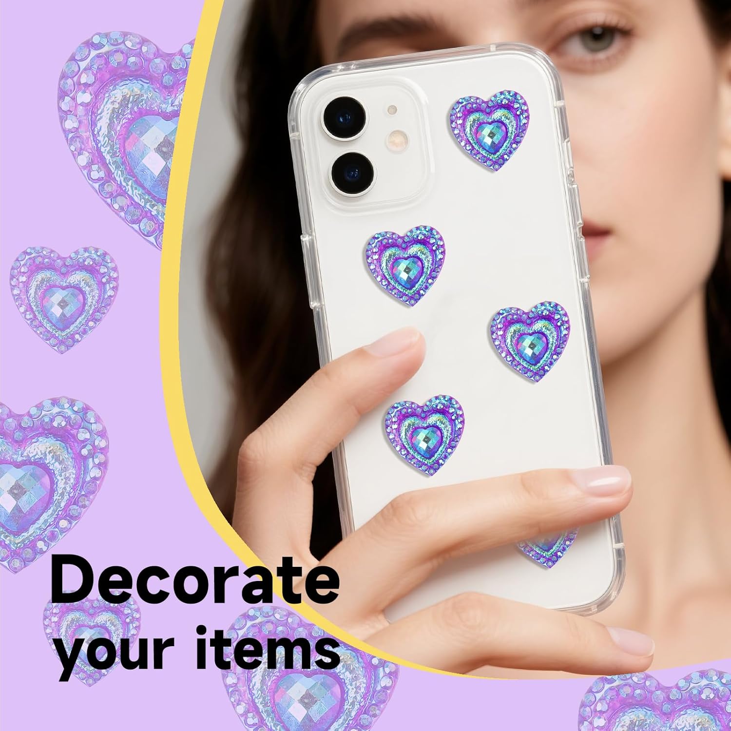 50 Pcs Resin Rhinestones for Crafting,Heart Shaped Rhinestones for Bedazzling Clothes Shoes Hats Bags & Sewing Accessories (Deep Purple) - Image 6