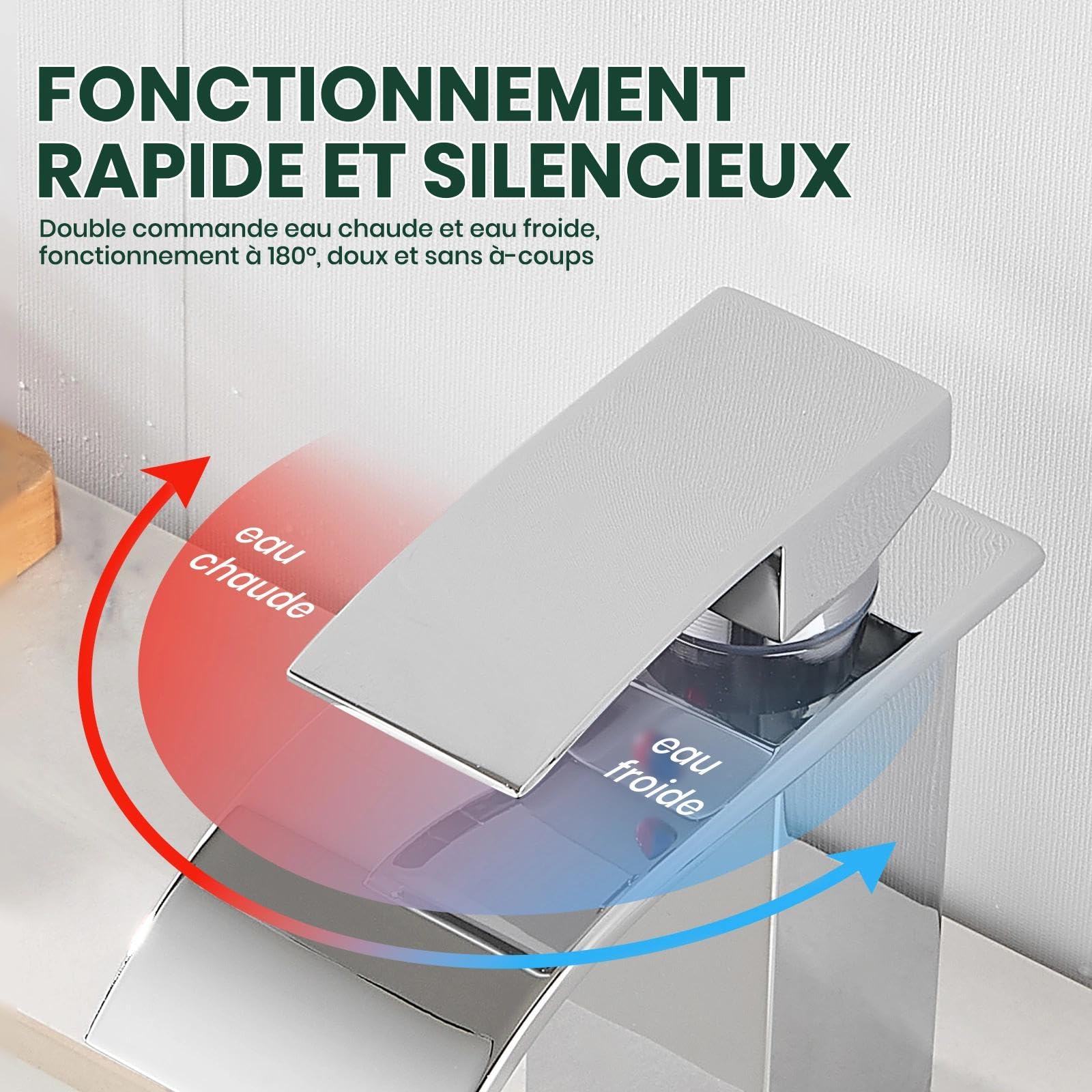 Robinet de salle de bain avec jeu d'échappement, mitigeur en cascade pour lavabo, monocommande pour salle de bain avec tuyau de raccordement G3/8 pour WC des invités (hauteur de drain 80 mm