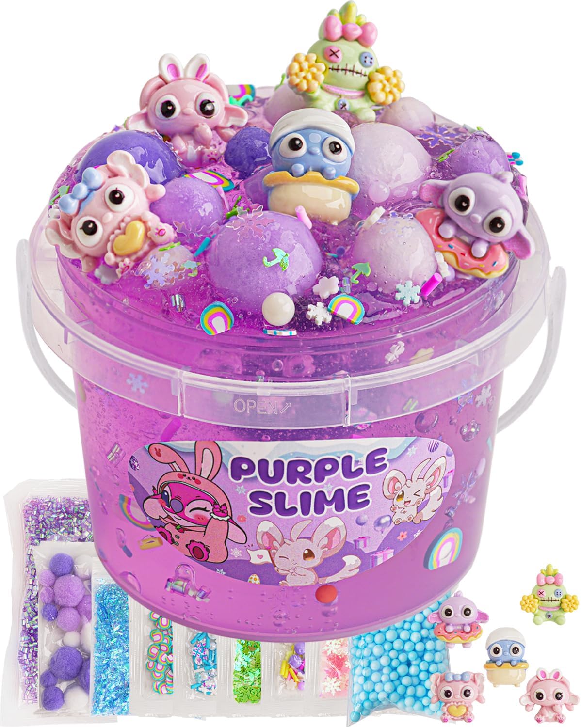 Purple Slime Kit, Clear Slime Bucket, Slimes Party Favors for Kids, Crunchy Slimes Includes 10 Packs of Add-ins, Sensory Toys Birthday Easter Hallowmas for Girls & Boys Gift