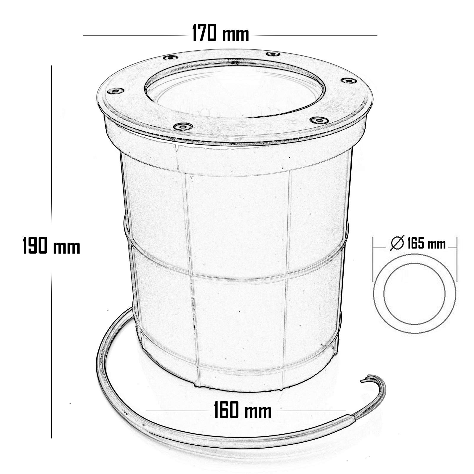 Spot piétinable encastrable sol lampe LED E27 PAR30 12 W lumière ciblée SPOT 40° jardin IP65 trou 165 mm éclairage extérieur arbres plantes piliers (lumière 4000 K)