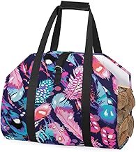 Bolsa de transporte de lenha de penas de pavão multicolorida bolsa de madeira para transporte interno bolsa de penas de pavão bolsa de armazenamento de lenha rack de lenha de fogo ao ar livre bolsa de transporte de lenha de fogo com alças