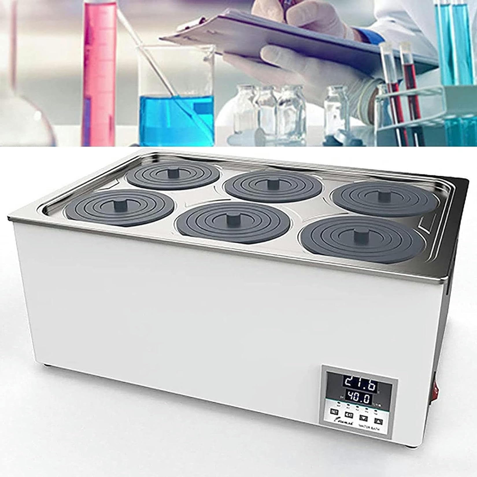 Riscaldatore termostatico per bagnomaria da Laboratorio, Display Digitale, Rivestimento in Acciaio Inossidabile, capacità 3/6/12/18 Litri, Funzione di temporizzazione Riscaldamento circolante a 360