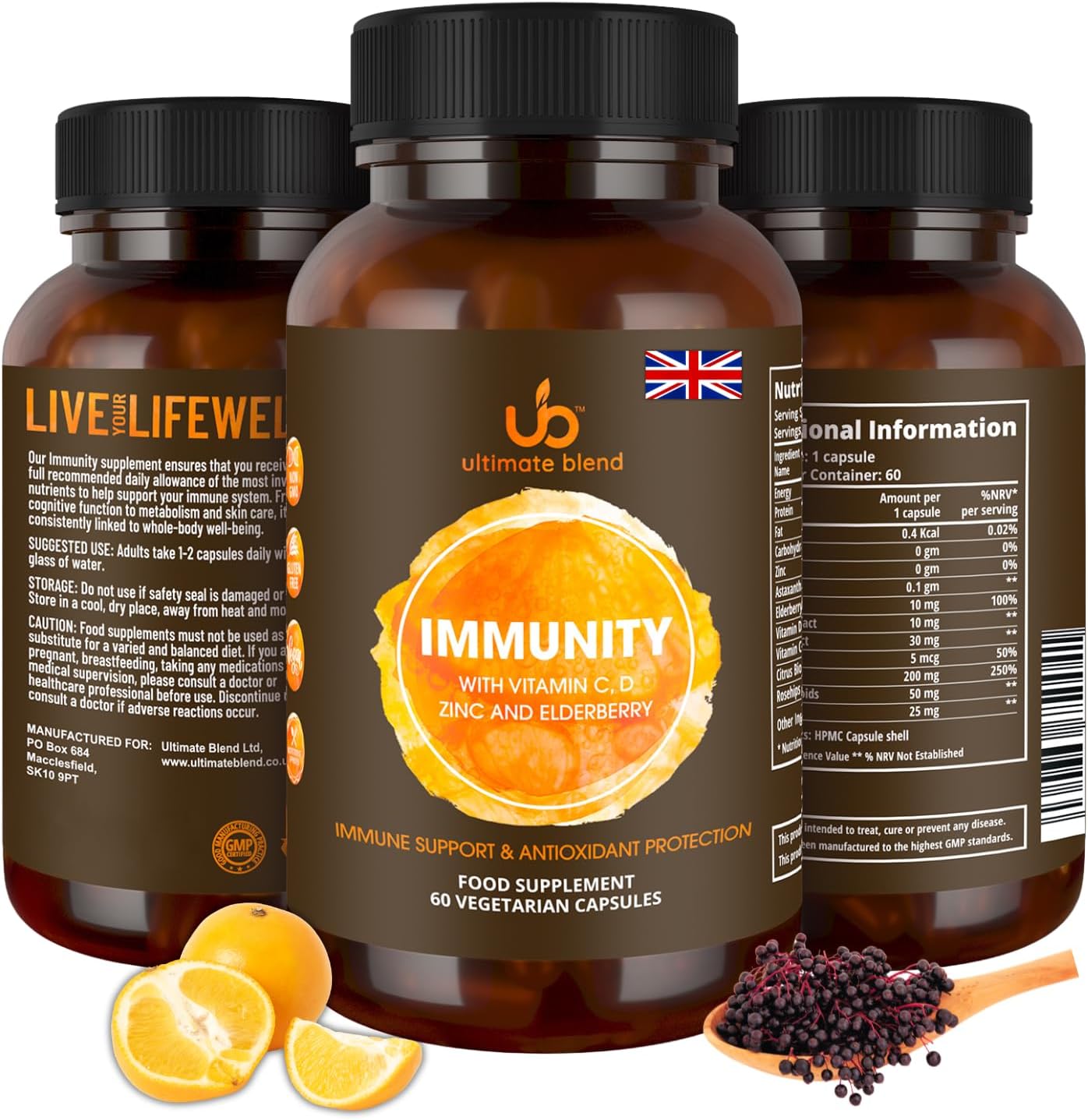– Ultimate Blend Immunity with Vitamin C, D, Zinc and Elderberry | Immune & Antioxidant Support | Boosts Energy, Supports Immunity | for Healthy Hair, Skin, Bones – 60 Vegan Capsules