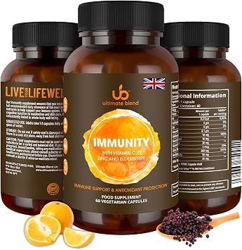 Ultimate Blend Immunity with Vitamin C, D, Zinc and Elderberry | Immune & Antioxidant Support | Boosts Energy, Supports Immunity | for Healthy Hair, Skin, Bones   60 Vegan Capsules