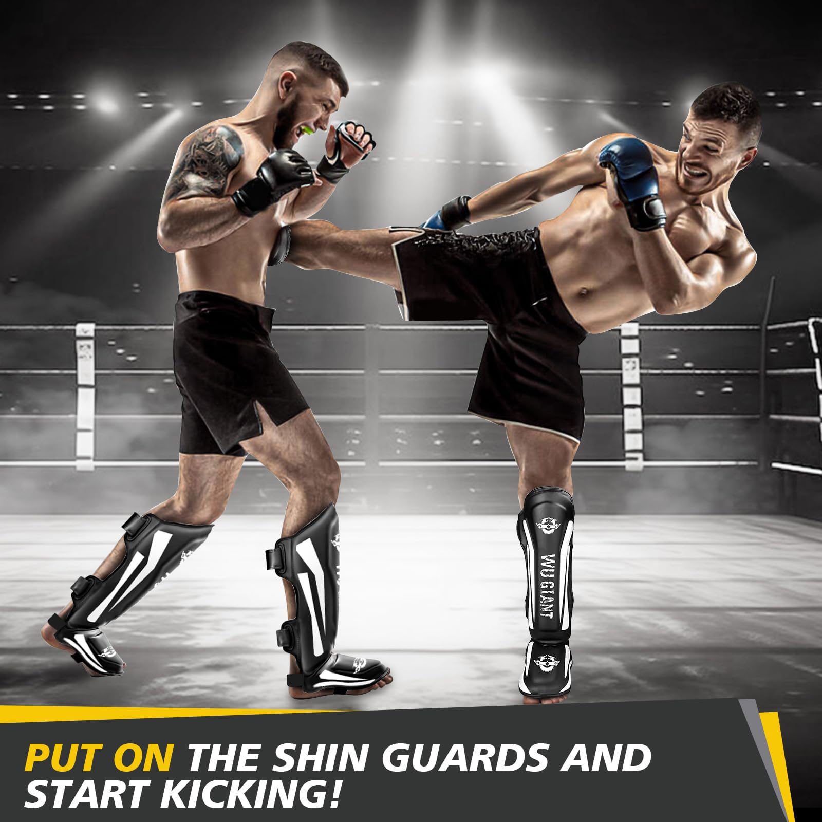 Boxen Schienbeinschutz,Standup Schienbeinschoner,Muay Thai Schienbeinschoner,Eva Gepolstert MMA Spannschützer Bein Unterstützung Fuß Shin Guard,für Kickboxen,Muay Thai,MMA-Kampf,Training