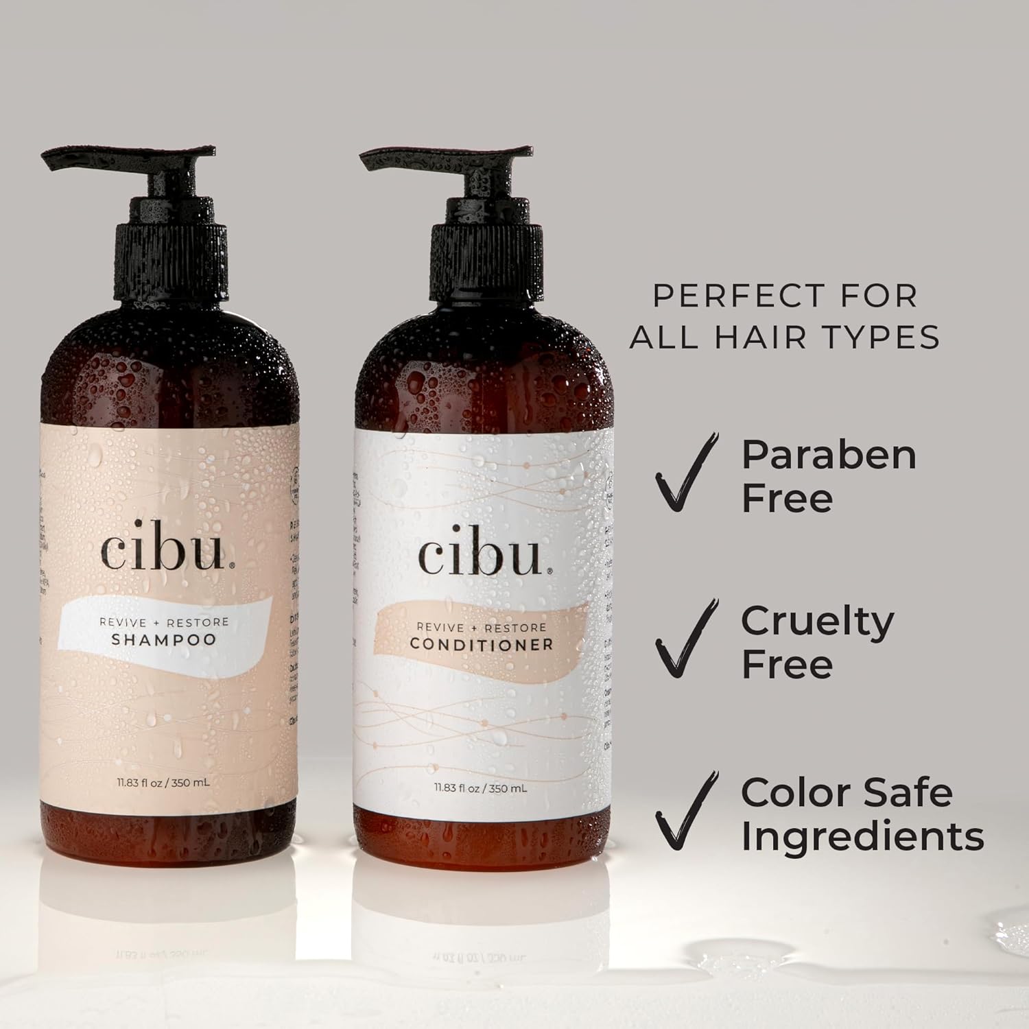 CIBU Revive and Restore Shampoo - Shampoo for Dry Damaged Hair with Oleic Acid, Linoleic Acid, Vitamin E - Repairs and Protects Hair from Heat Stressors - Eliminates Split Ends and Frizz - 11.83oz