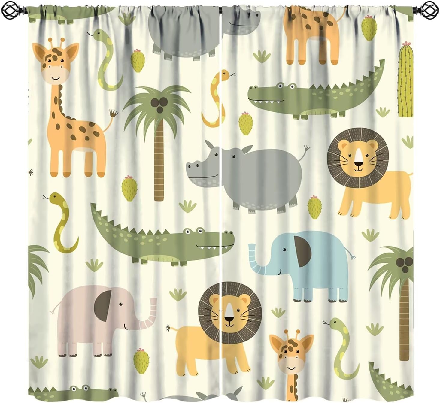 Cartoon Blackout Curtains Cute Jungle Forest Animals Tree Colorful Kids Baby Bedroom Nursery Living Room Decor Rod Pocket 2 Panels 42x54in