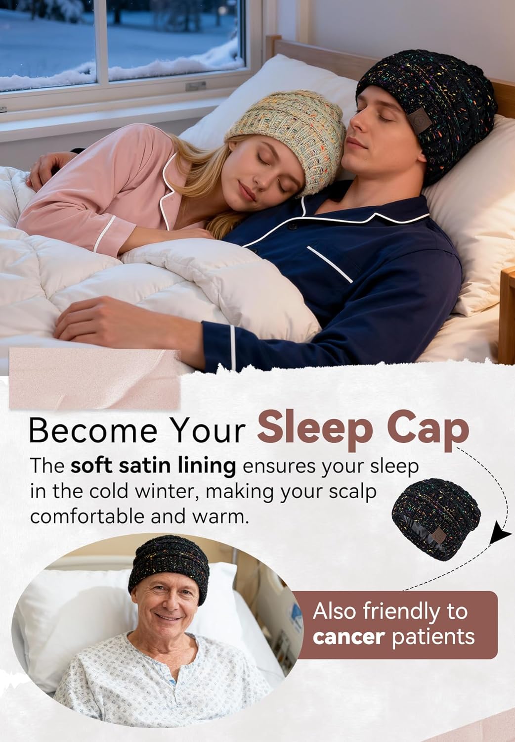 Zando Satin Lined Beanie for Women Men Teen - Slouchy Warm Winter Hat with Hair Protection Sleep Cancer Knit Skull Cap - Image 6