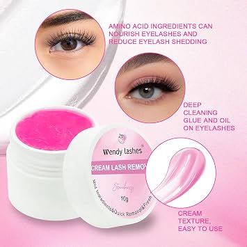 Lash Remover Kit for Lash Extensions Pink Professional Fast Low Irritation Cream Glue-remover 10g Sensitive Skin Dissolution Extension-Remover By WENDY LASHES(Pink,10g)