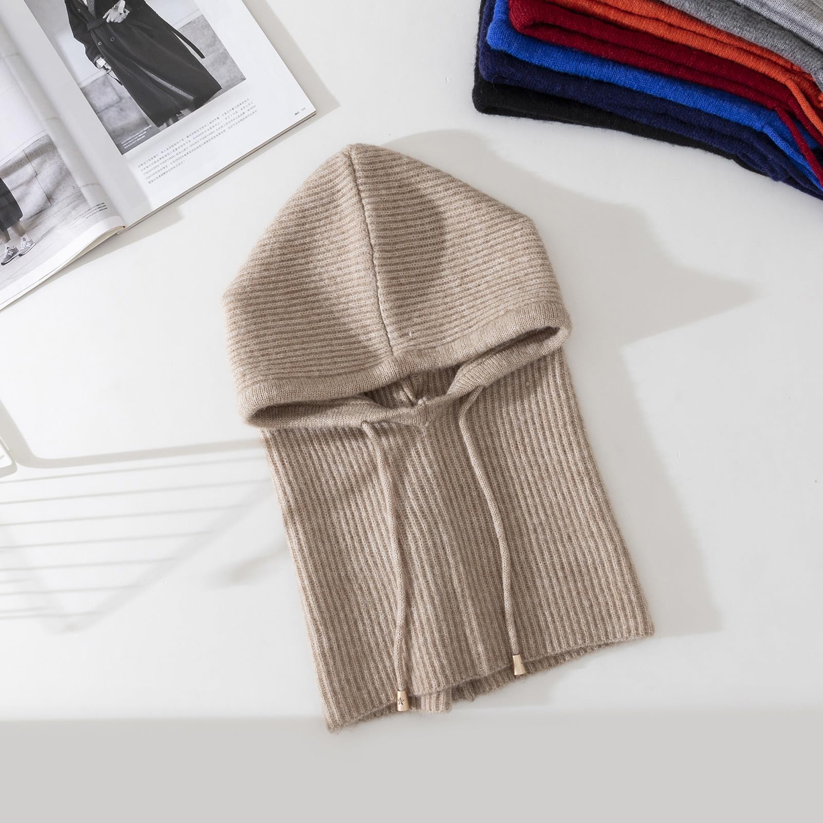 HEYANN Cagoule d'hiver à capuche pour femme et homme - Chaud - Unisexe - Pull tricoté avec cordon de serrage - Masque de sport en plein air