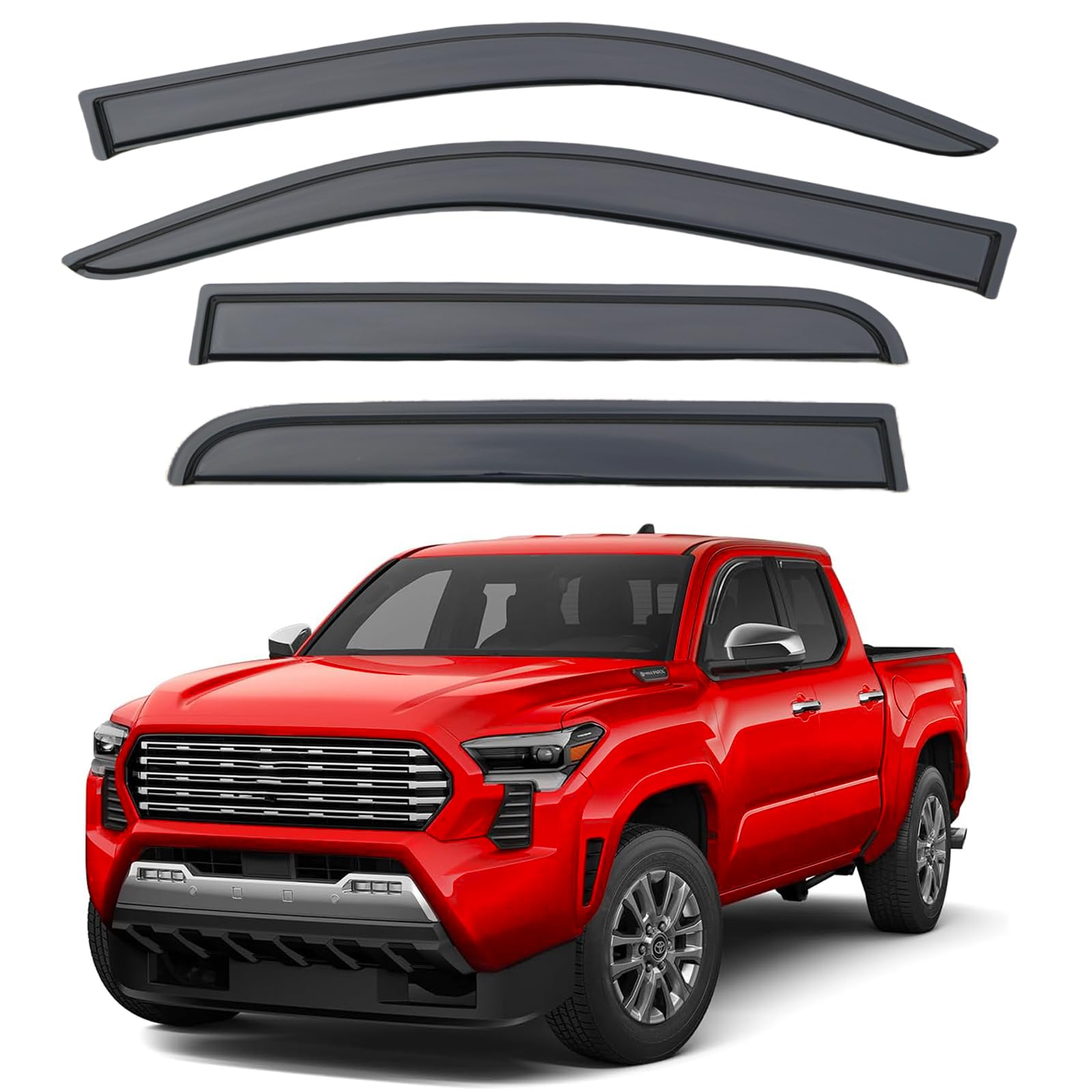 Rain Guards Compatible with 2024-2025 Toyota Tacoma Double Cab, Acrylic Slim Style Window Visor Rain Guard, Side Window De?ector for Toyota Tacoma Accessories 4 Pieces