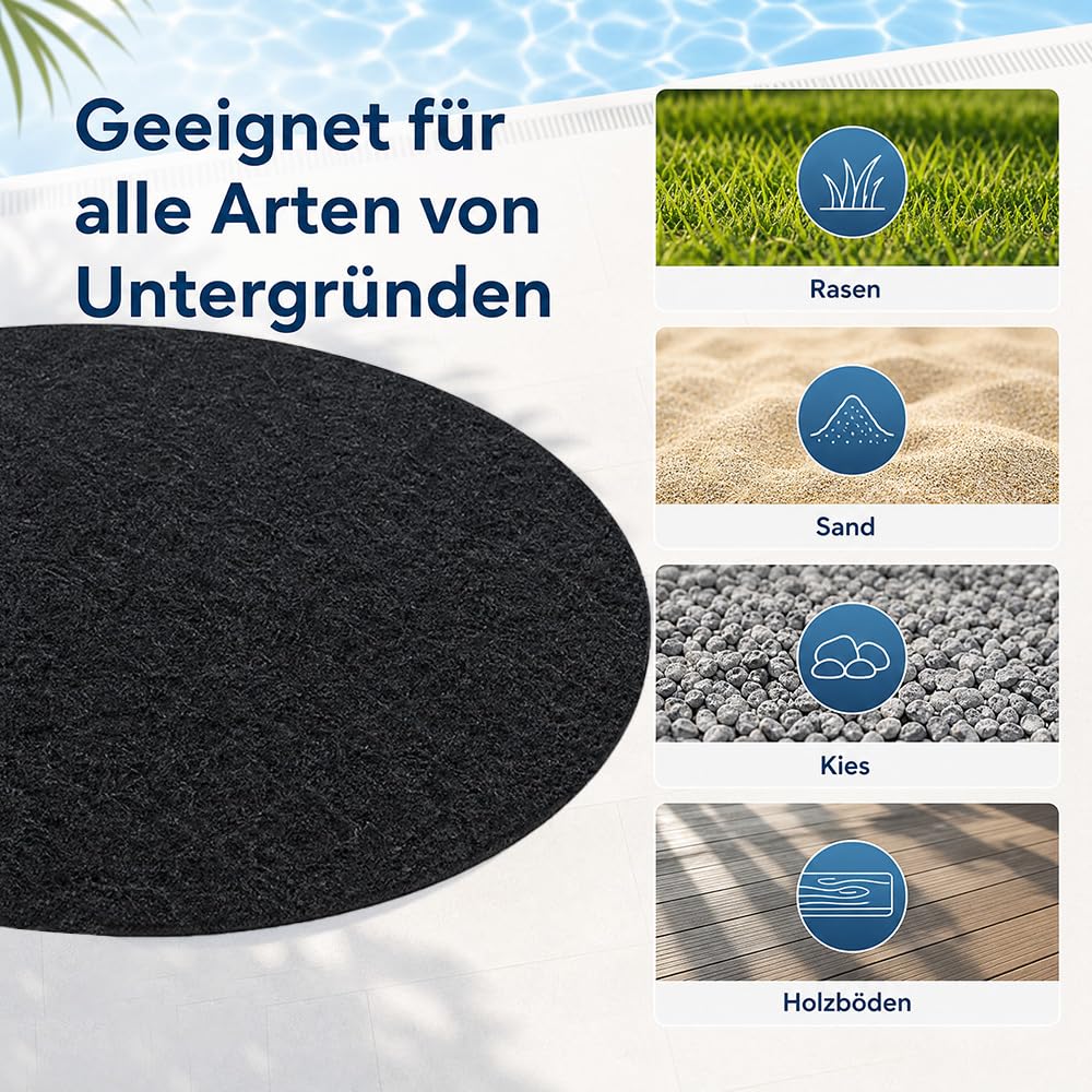 Pool Unterlage Rund, 200g/m² 460cm Pool Unterlage Outdoor | Poolmatten Schutzboden, Faltbarer Wasserabsorbierende Pool Matten Untergrund, Bodenschutzmatte Pool(Schwarz)