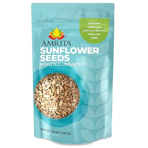 Amrita Foods - Semillas de girasol tostadas de 1 libra, granos enteros, sin sal, sin gluten, veganas, sin OMG, semillas aptas para alérgenos  Alto