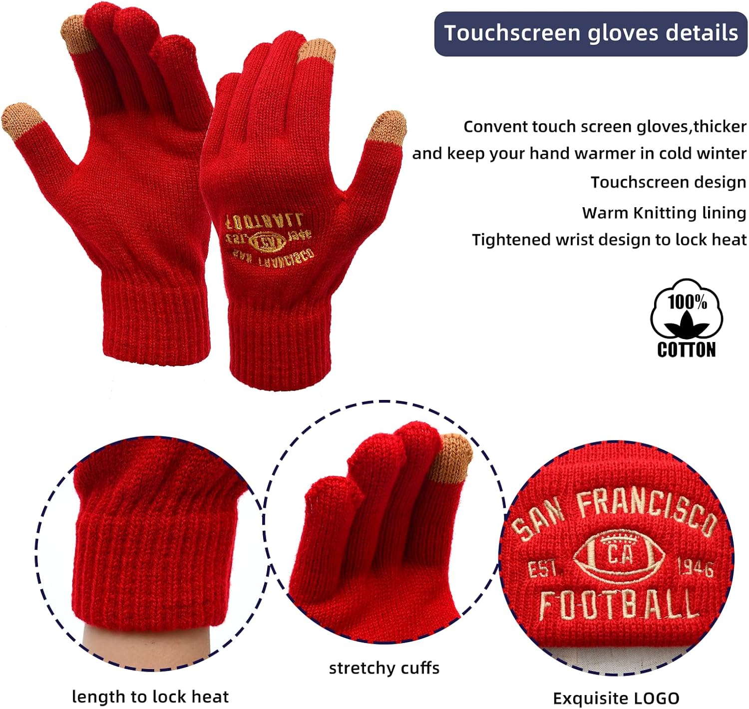 Vintage Classic Skull Cap Embroidery Beanie Fasion Hat Cuffed Winter Hat Knit Comes with Warm Gloves Gifts for Men Women Fans - Image 3