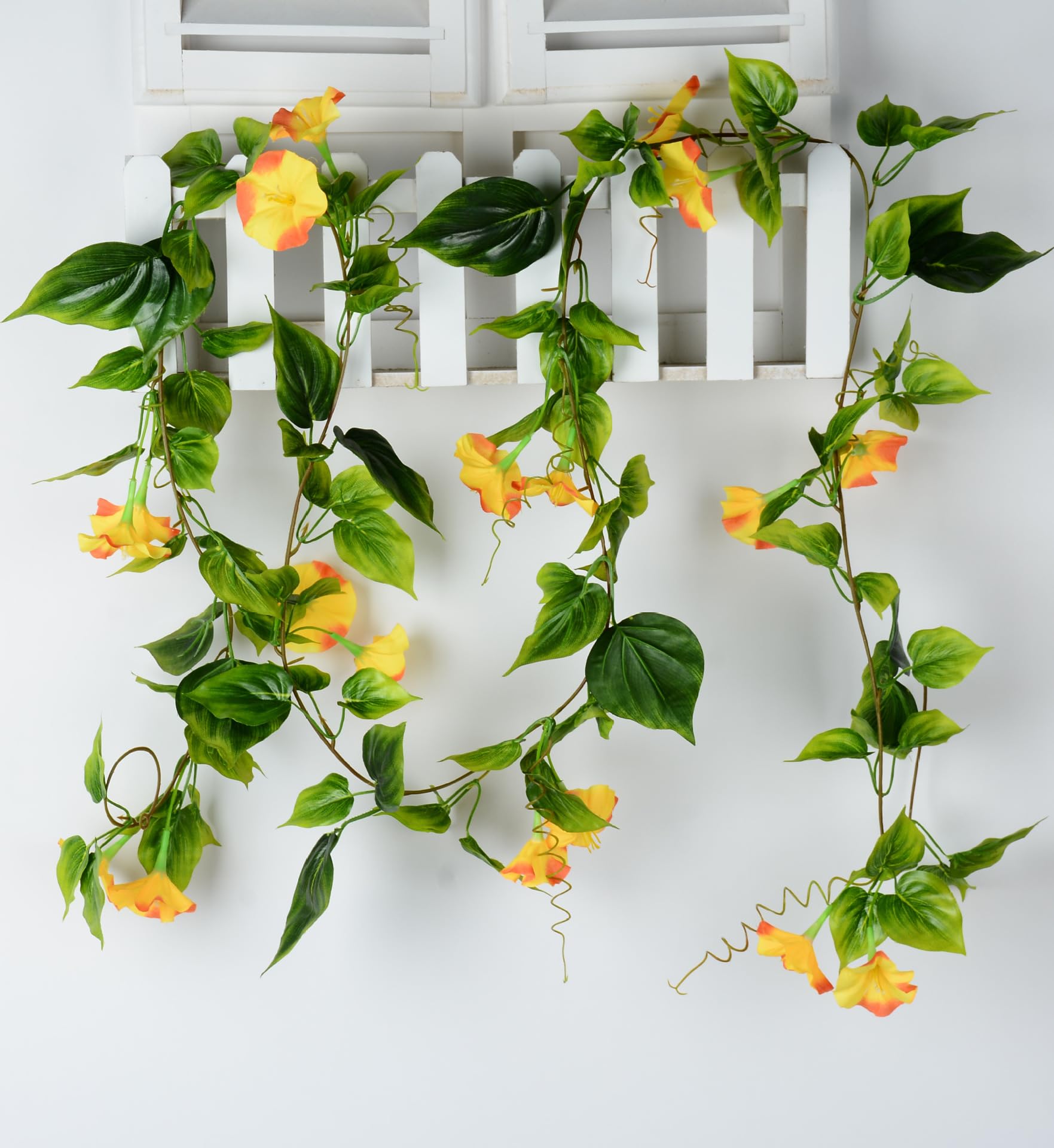 LGEGE Artificial Morning Glory Vines 2pcs Set - 2.3m Fake Hanging Plants for Wall Fence Decor, Greenery Garland for Wedding Party Home Docoration