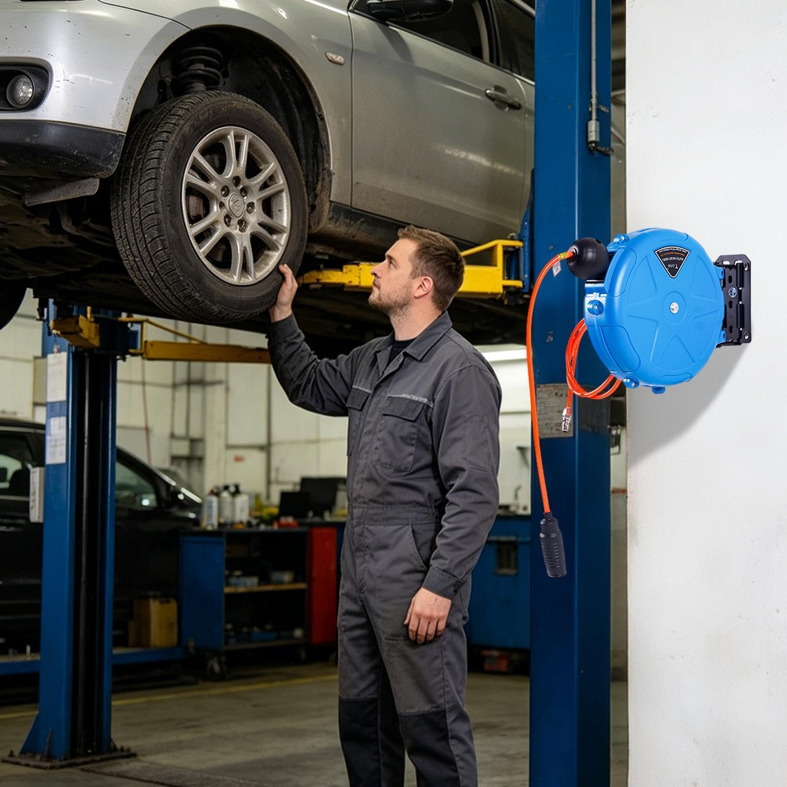Avvolgitubo Aria Retrattile 10 m a Parete Resistente con Riavvolgimento | Avvolgitubo Per Compressore per officine, garage, casa, studio, riparazioni e automotive, manutenzione macchina