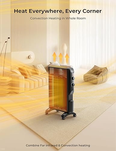 Miniatura 3 de Reekie Calentador eléctrico para uso en interiores, 1500 W, calentador de habitación grande con termostato, 2 ajustes de calor, calentamiento