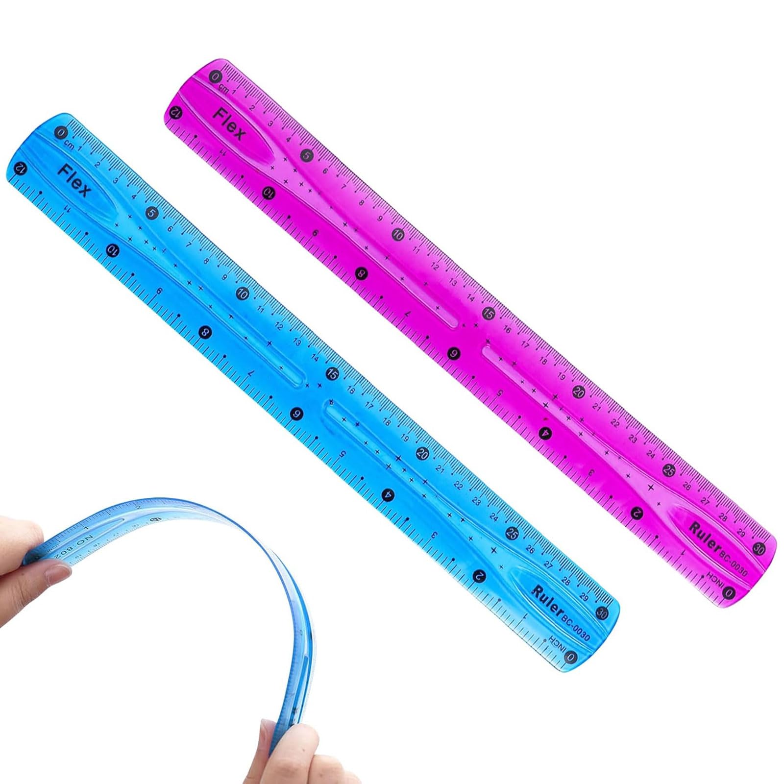 Astrevo Purple, Blue 30 Cm Long Flexible Rulers: 2Pcs Bendy Ruler 30Cm/ 12Inch Folding Set | Soft Shatterproof Bendable Transparent Plastic Colorful Rulers | Straight Plastic Measuring Tool For Student School Office