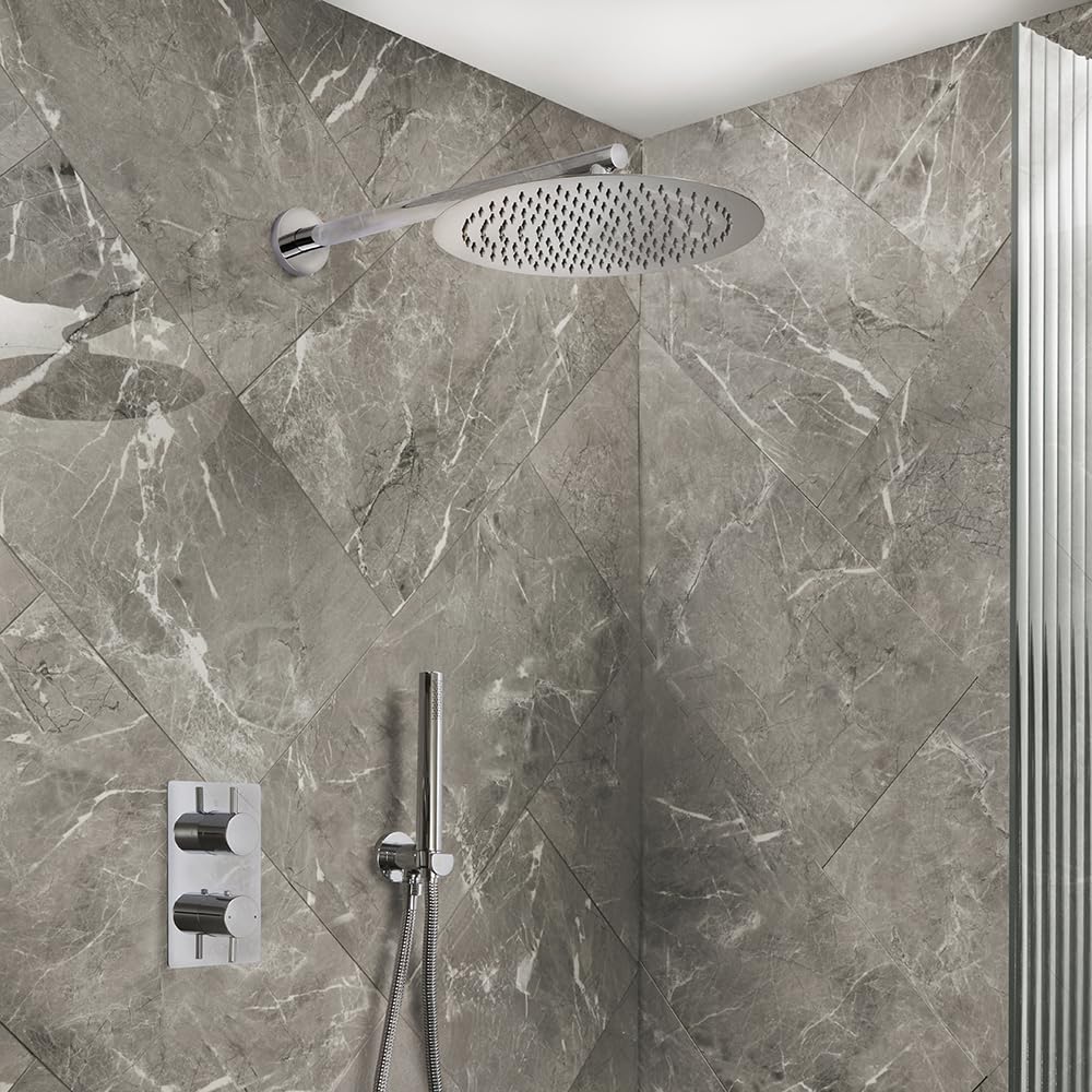 Milano Chrome Otto Thermostatic Diverter Mixer Valve 300Mm Round Shower Head Handset