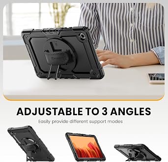 Timecity Case for Galaxy Tab A7 10.4 Inch 2020, SM-T500/ T505/ T507/ 2022 SM-T503/509, Durable Sturdy Case with Screen Protector Swivel Stand Hand Shoulder Strap Full-Body Drop-Proof - Black