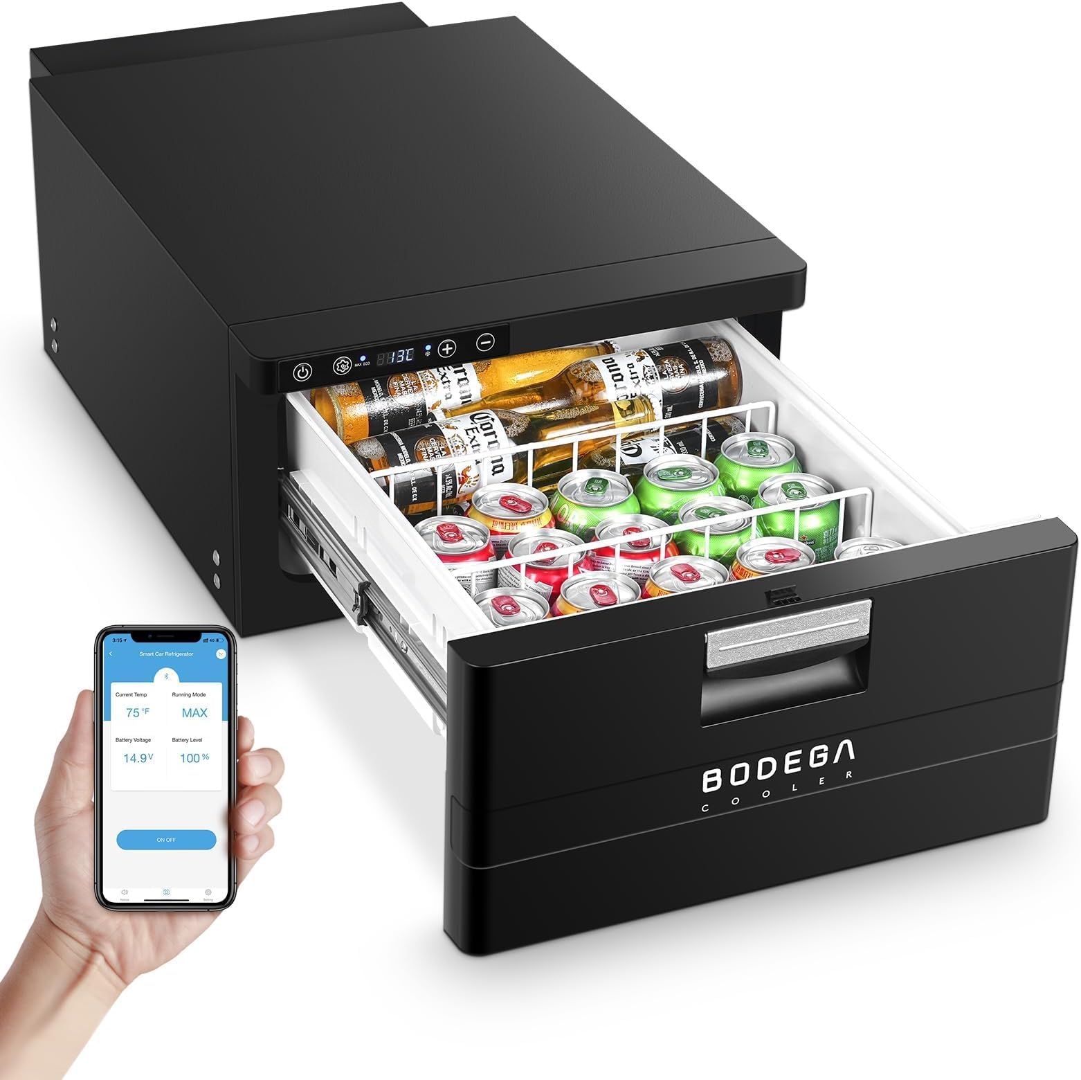BODEGACOOLER 12V Drawer Refrigerator, 33 Quart (31L) APP Control Fridge Freezer (-4°F to 68°F), Portable Car Refrigerator for RV, Camping, Road Trips, Truck, Van & SUV 12/24V DC