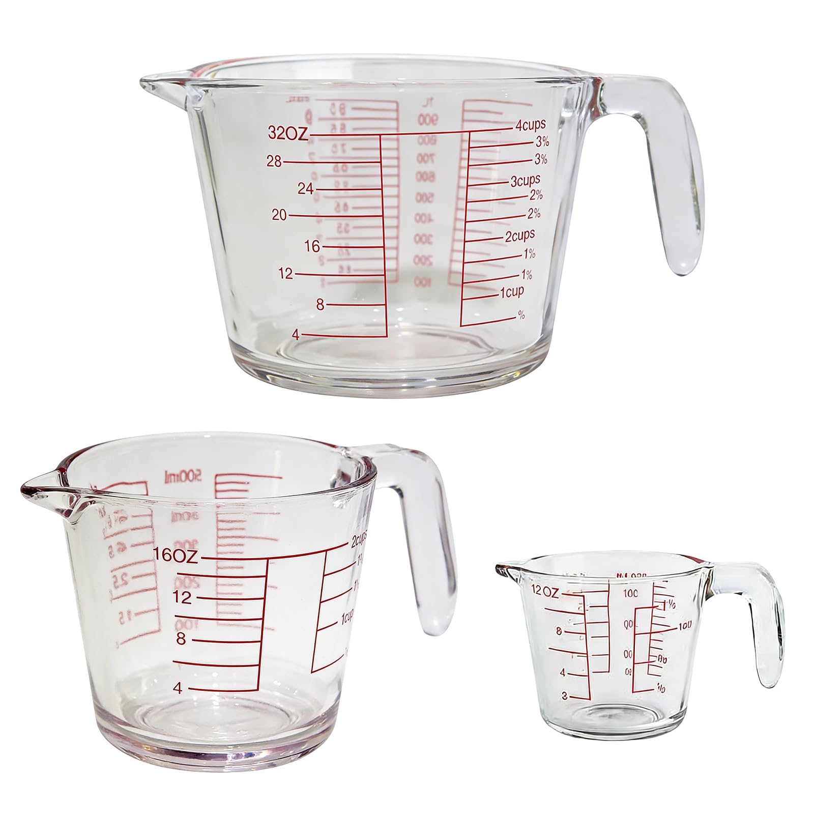 de 3 tazas medidoras de vidrio, agarre antideslizante | Escala precisa y construcción a prueba de calor para uso a altas temperaturas y marcado claro para hornear cocinar