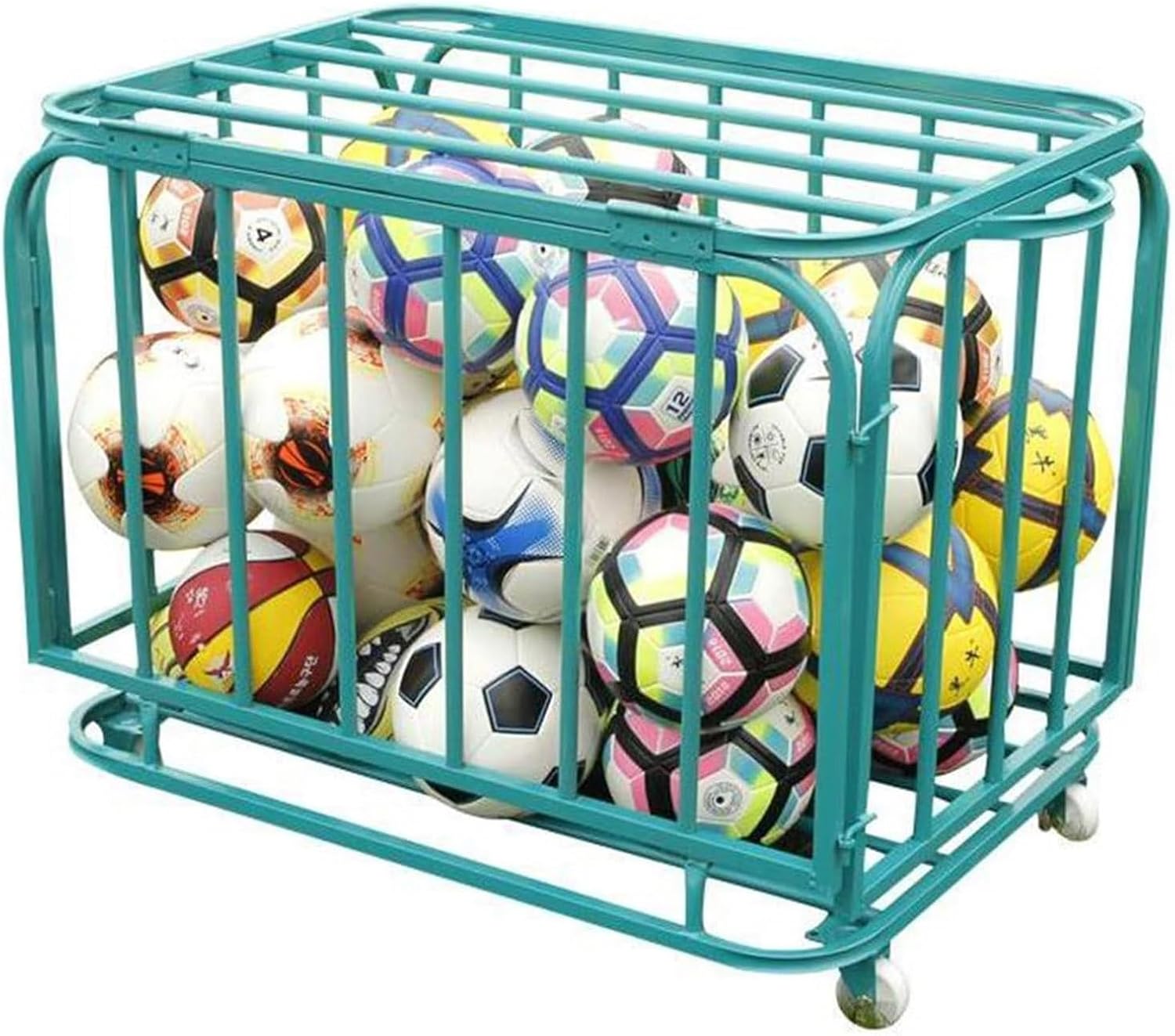 Rolling Sports Ball Storage Rack - Green Home Gym Organizer with Wheels & Cover, Large Ball Cage for Gym, Nursery, School & Beach - Ideal for Coaches & Clubs