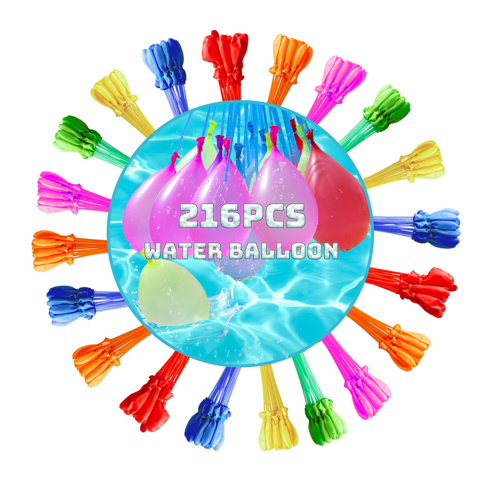 YAAVAAW 216Pcs Water Balloons for Kids Easy Fill,Water Balloon Self Sealing Colorful Splash Water Bombs Balls Fight Water Toys for Kid Adults Outdoor Family Gatherings Garden Pool Beach Party
