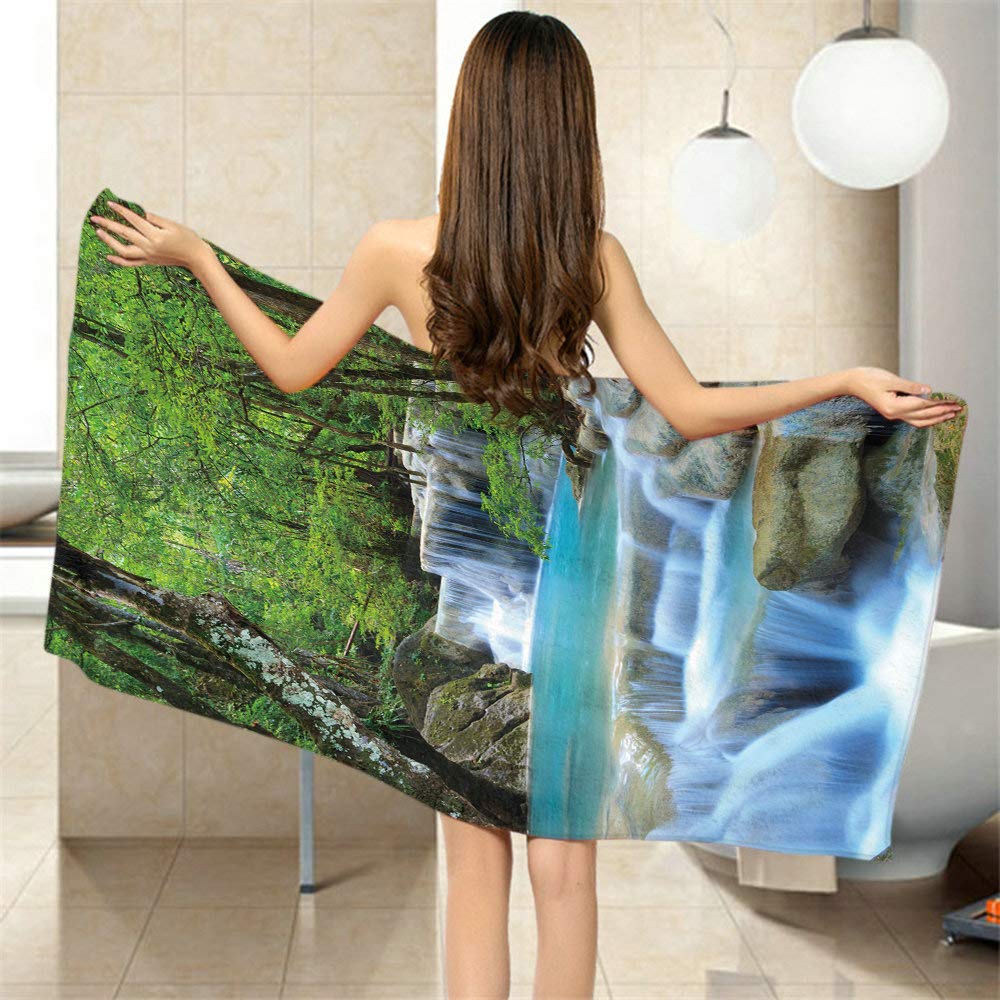 Moslion Comfy Bath Towels 3D Digital Print Forest Waterfall Stream Soft Bathing/Beach/Camping Towel for Women Men Girls Boys Large Size 64x32 Inches
