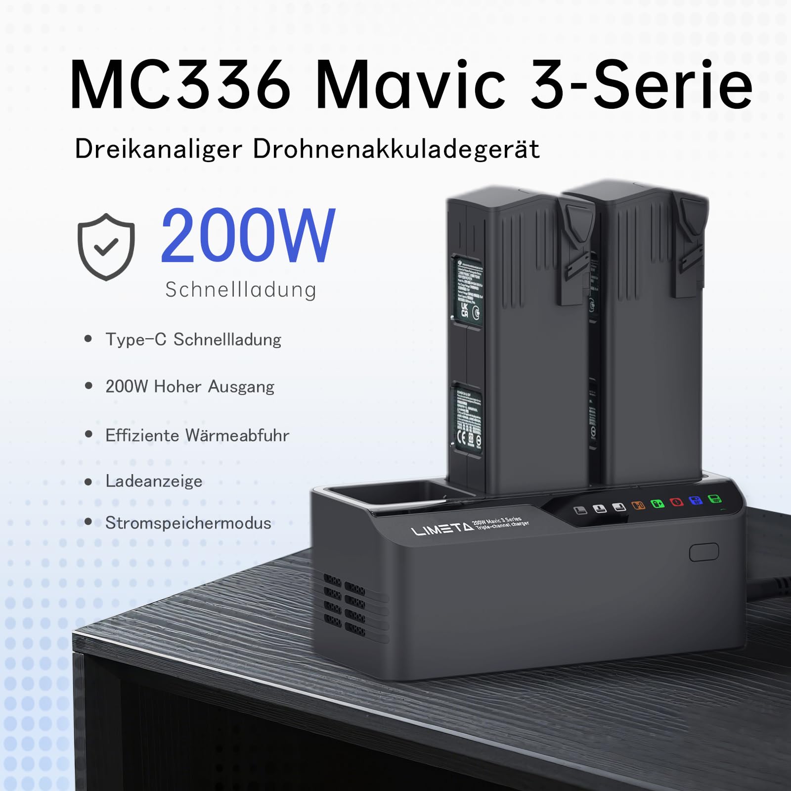 LIMETA Mavic 3/Mavic 3 pro- 200W Intelligent Ladegerät - Dreikanal-Parallel-Schnellladegerät-Hub für USB-Batterien - für DJI RC Pro Plus/RC Pro/RC/N1 Fernbedienung