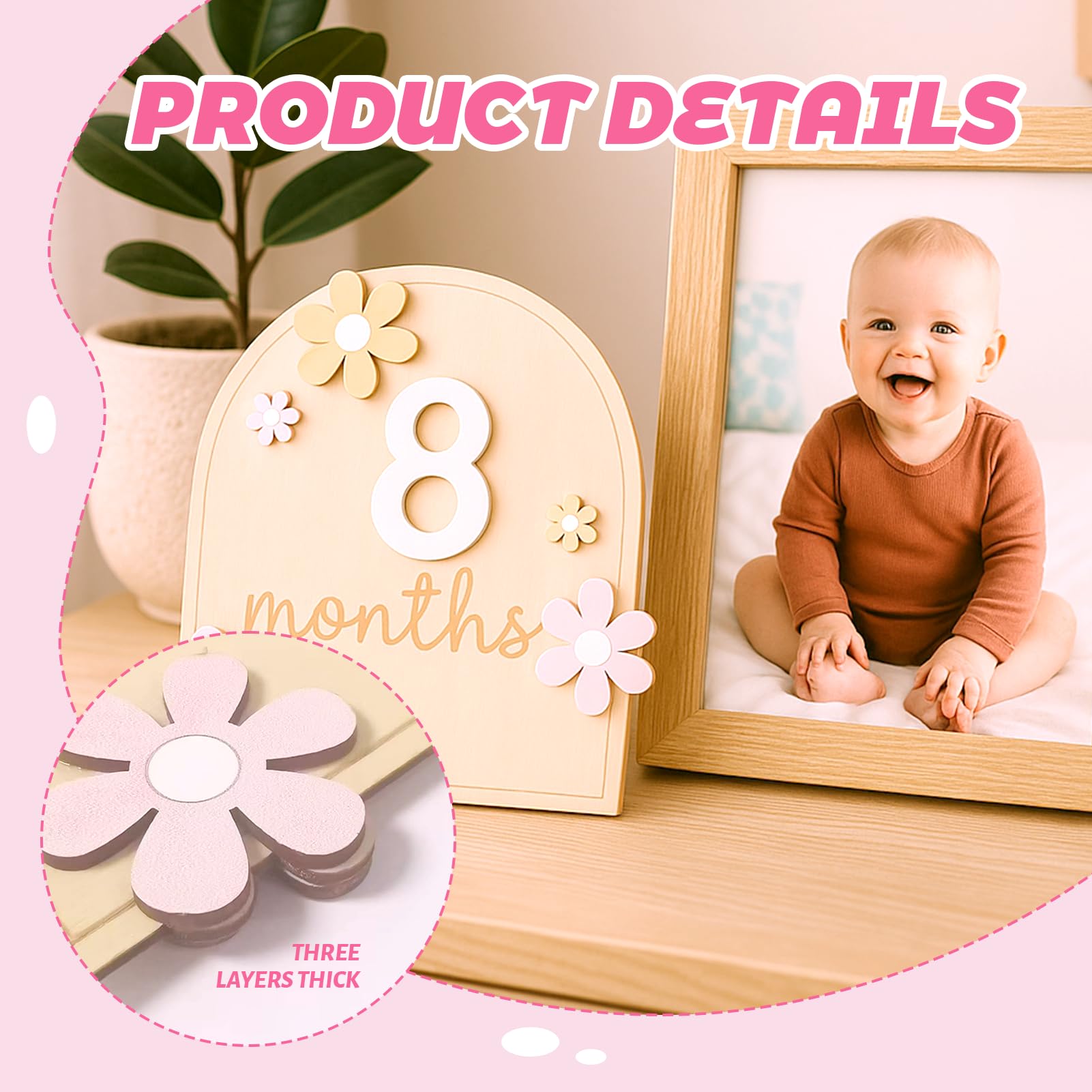 Carte Étape Bébé Bois Carte Mensuelle Bebe Accessoire Photo pour Nourrissons de 0 à 12 Mois Cadeaus Bebe Pour Cadeau Naissance Cadeau Future Parents Baby Shower Enregistrement de Croissance (Style 4)