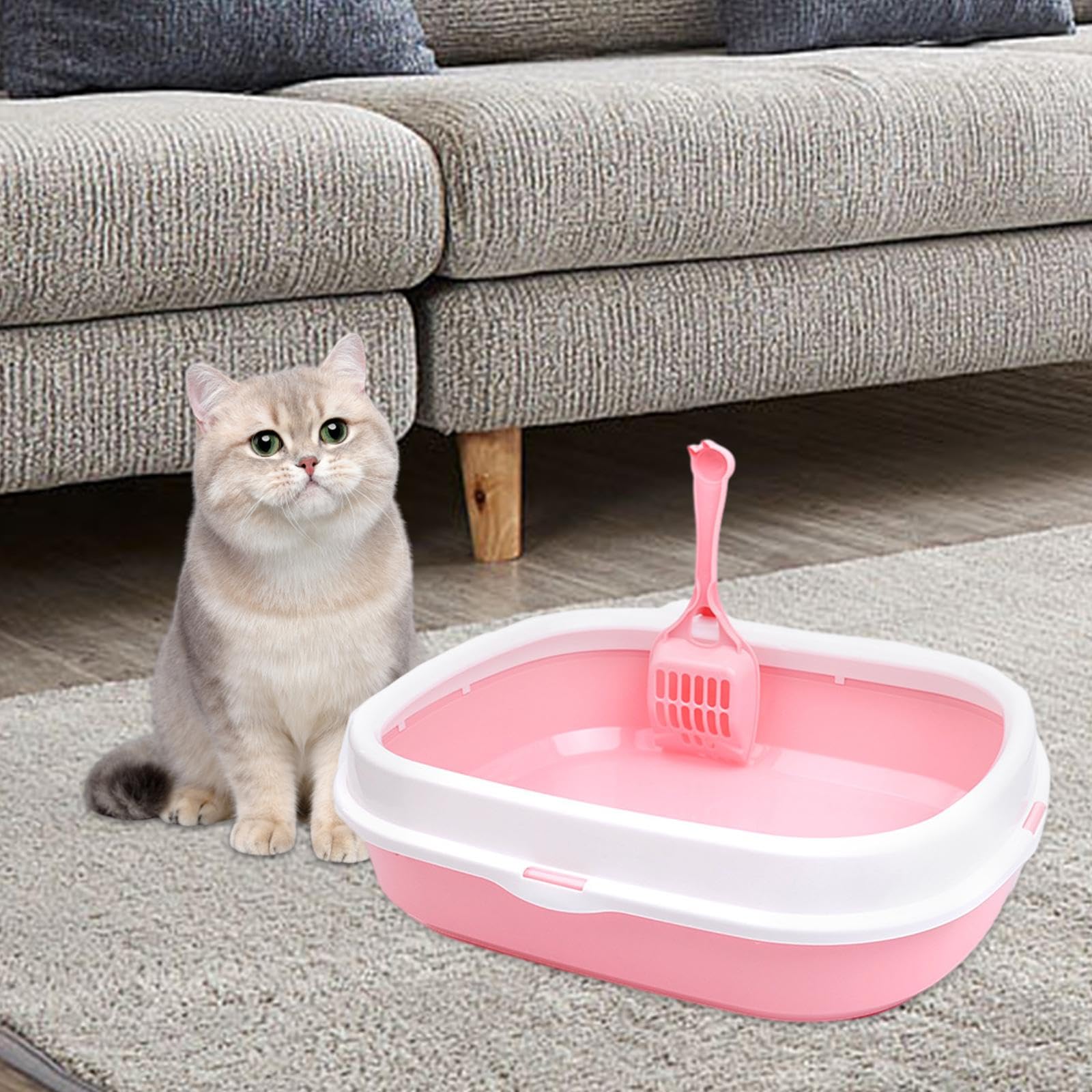 Lettiera for Gatti Toilette for Gatti Contenitore for lettiera for Gatti Resistente agli Spruzzi d'Acqua con Paletta for Gatti da Interni Lettiera for Gattini Aumenta, j(Pinkj)