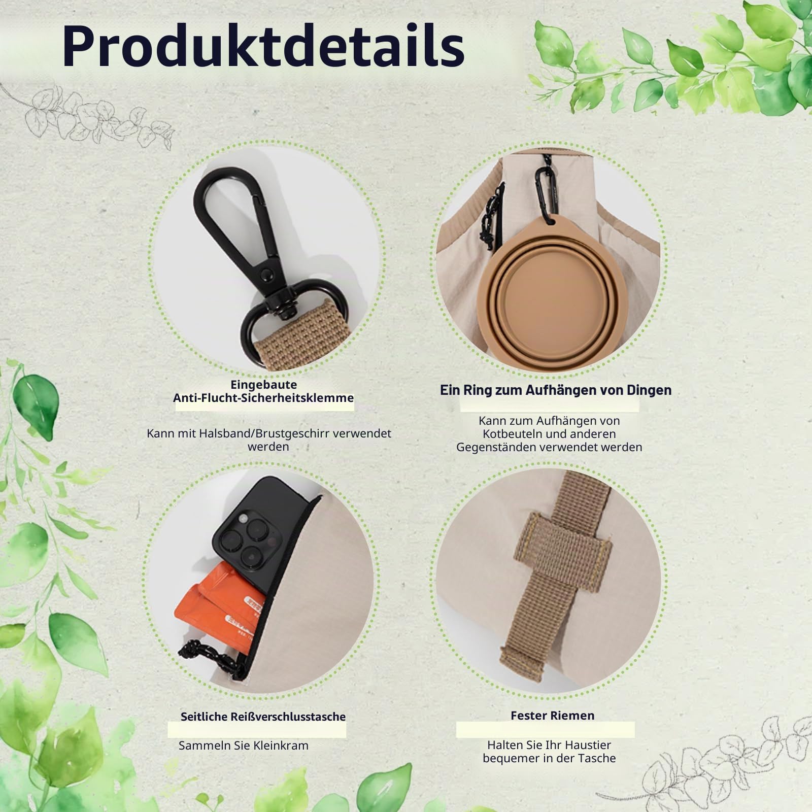 Tragetasche für kleine Hunde, weiche Seite, freihändige Katzentragetasche mit festem Klebeband und Seitentasche, Crossbody-Tragetasche für Welpen, Katzen bis zu 8,8 kg, Grau