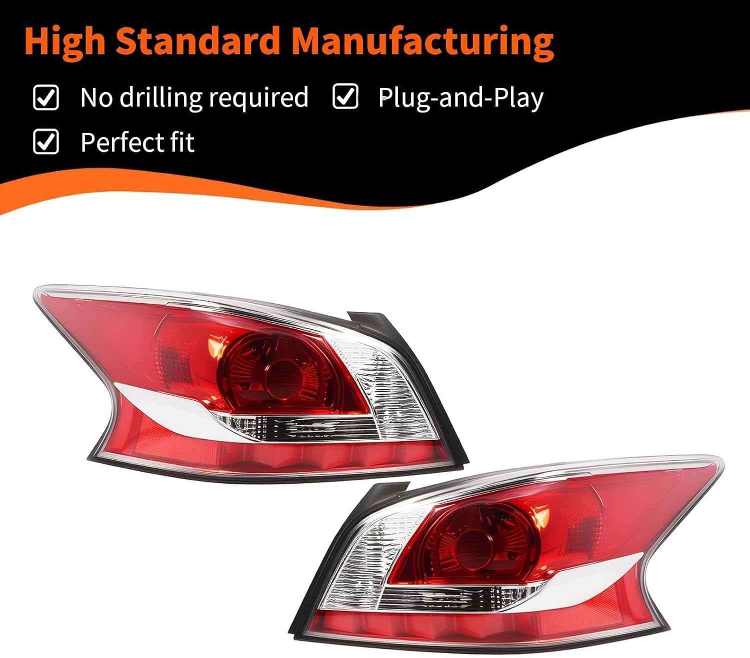 Halogen Tail Lights w/o Bulbs Compatible with Altima 4-Door Sedan 2013 2014 2015 Taillights Rear Brake Lamp Left & Right Side NI2800195 NI2801195