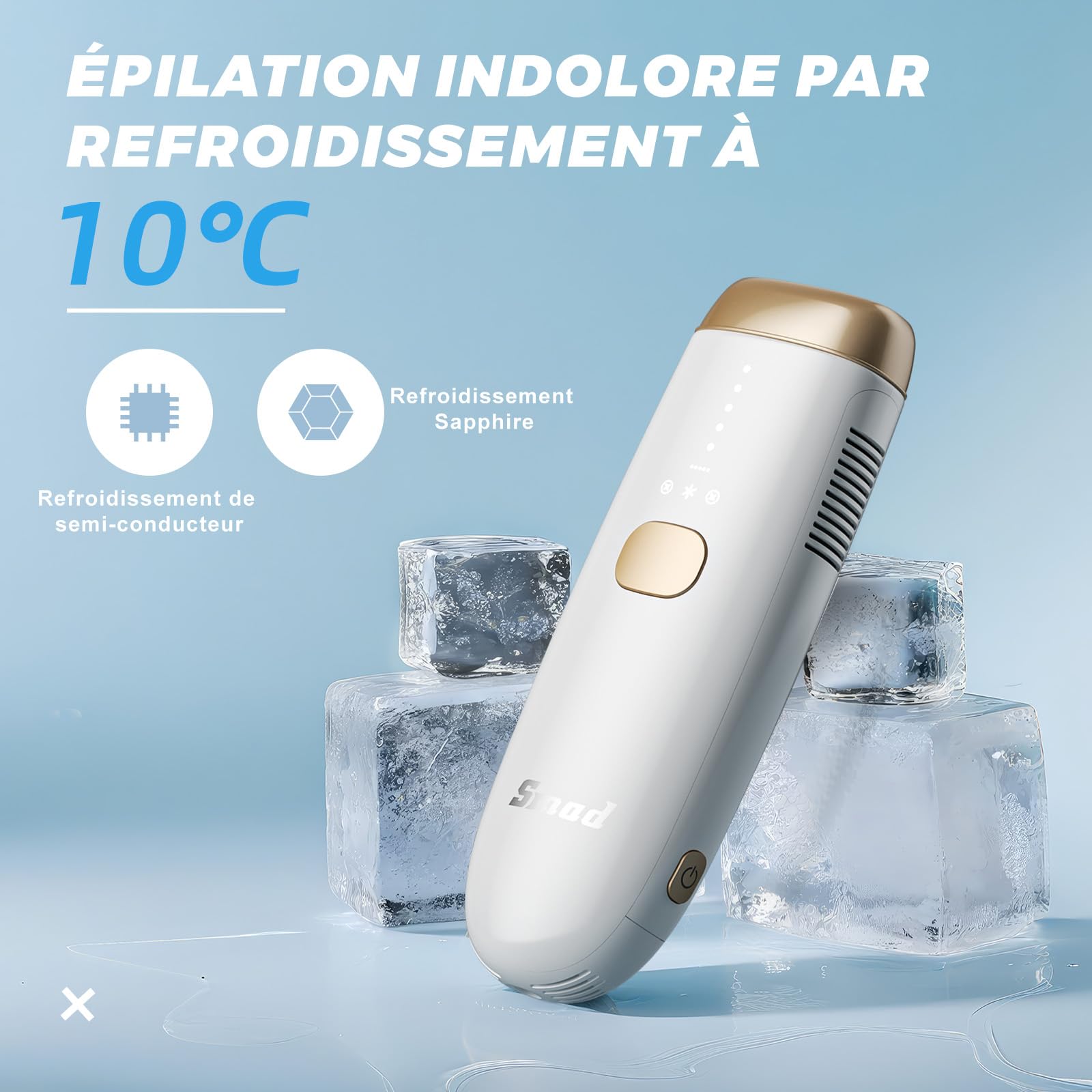 Smad Épilateur Lumière Pulsée, Épilateur IPL pour les Femmes et Hommes, Épilation Laser à Refroidissement Saphir, avec Lunettes de Protection, Rasoir et Adaptateurs