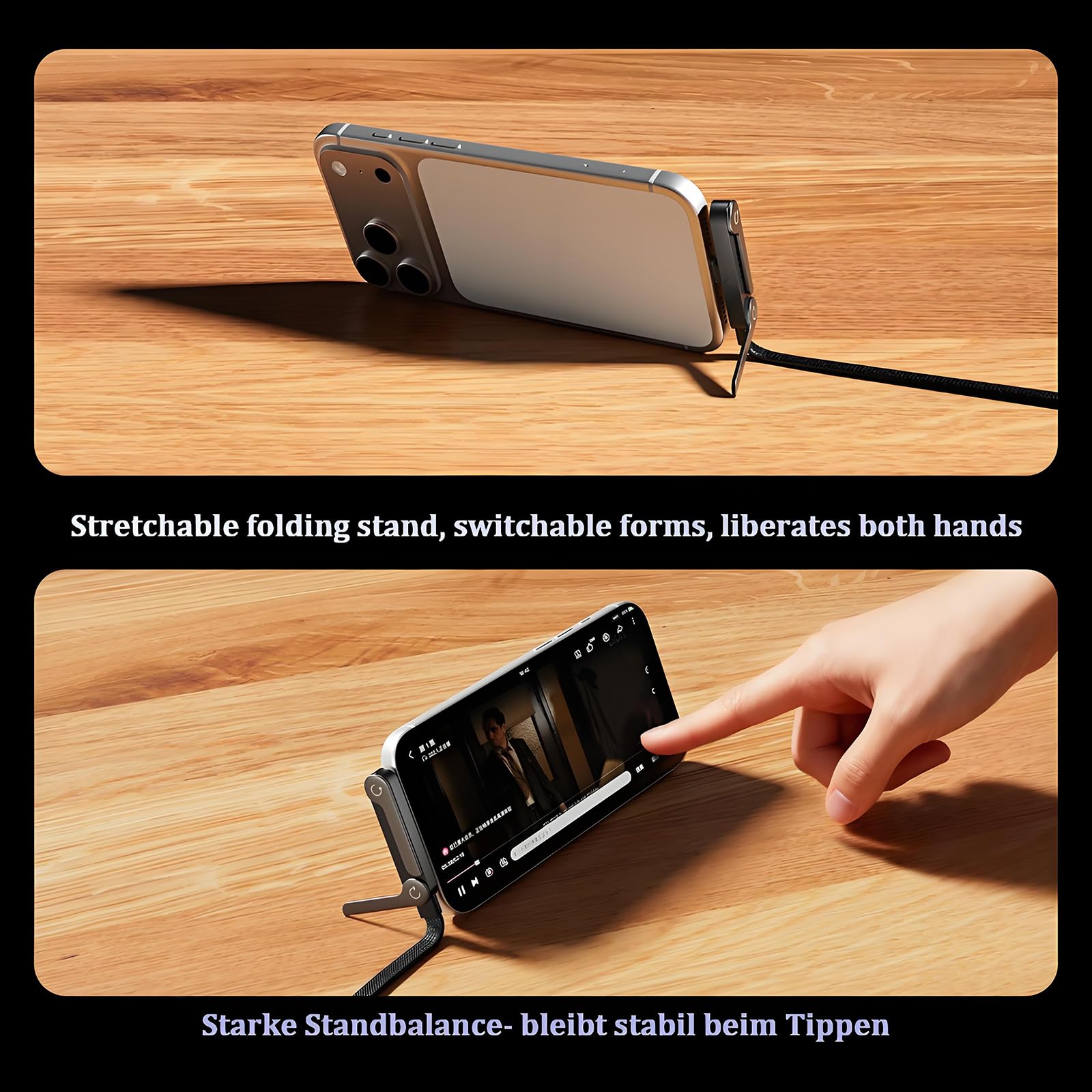 Niewidoczny kabel do ładowania 2 w 1 – typ C na typ C, 240 W PD kabel do szybkiego ładowania z regulowanym metalowym stojakiem 90° do iPhone'a 15-17 / smartfonów / tabletów (2 szt.)