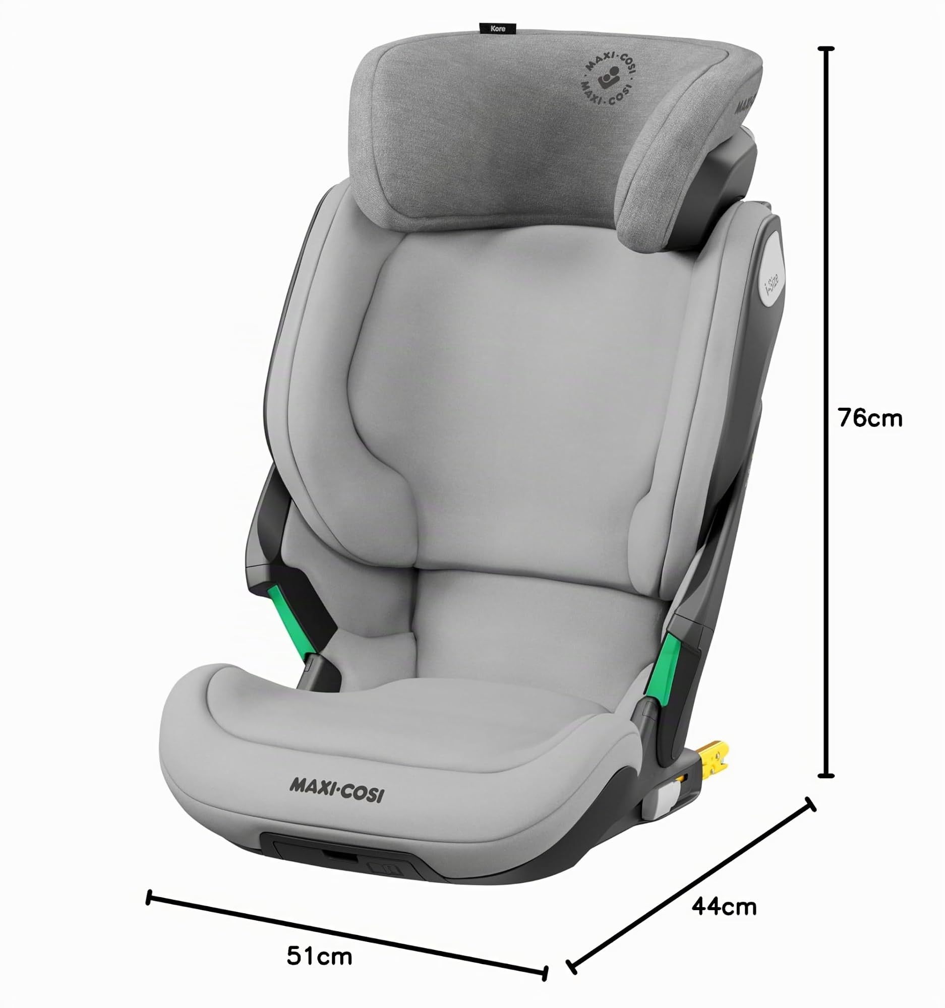 Maxi-Cosi Kore i-Size, Réhausseur Voiture Enfant, 3,5 - 12 ans, 100 - 150 cm, Siège auto ISOFIX, Hauteur/largeur réglables, Système de protection latérale Plus, Bouclage rapide, Authentic Grey