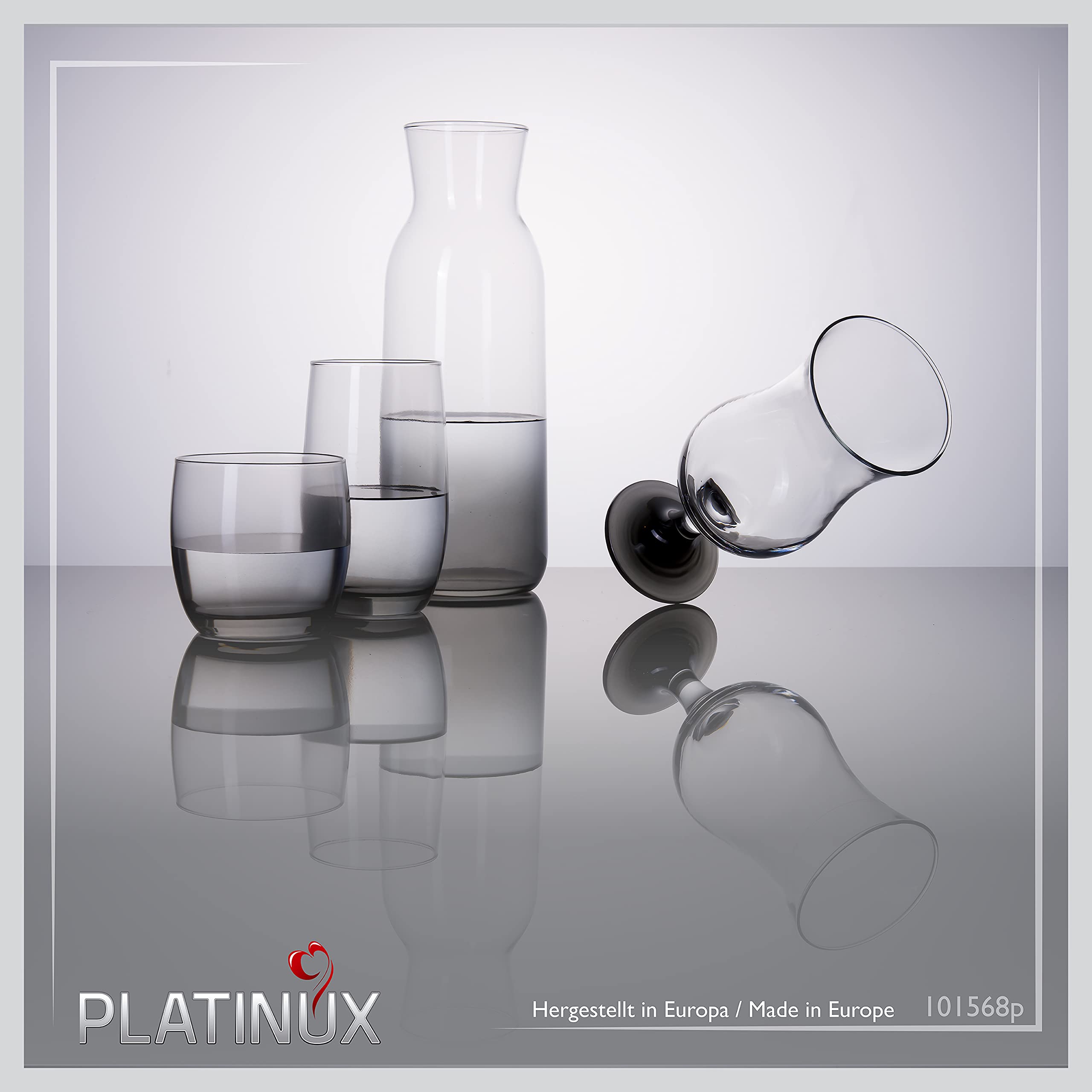 PLATINUX Juego de vasos y jarra con efecto ombré negro, 19 piezas de cristal, jarra de agua, vasos de cóctel