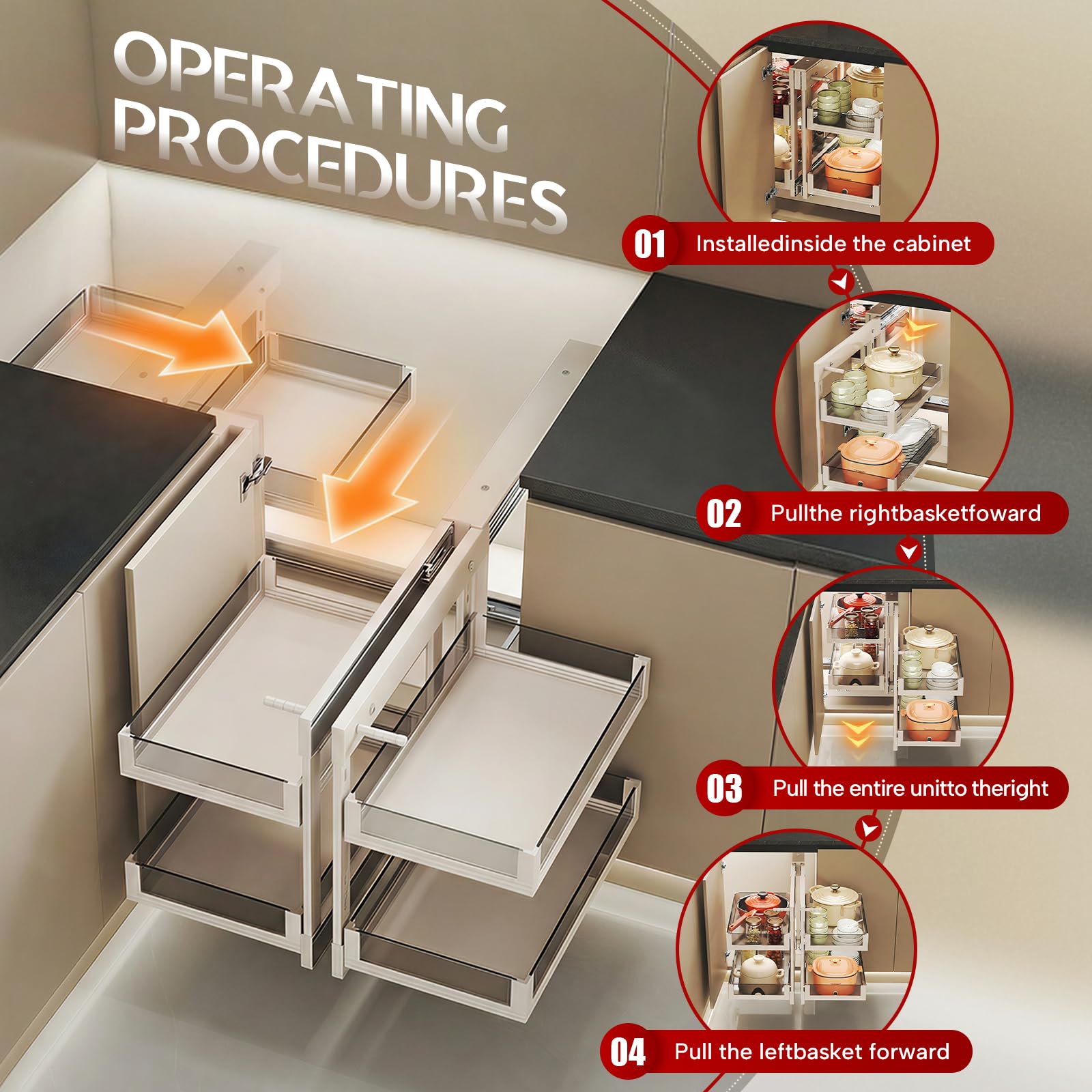 Organiseur extractible à 2 niveaux pour armoires d'angle aveugles - Solution de rangement de cuisine (blanc, convient pour une ouverture de porte minimale de 33 cm/66 cm + armoires)