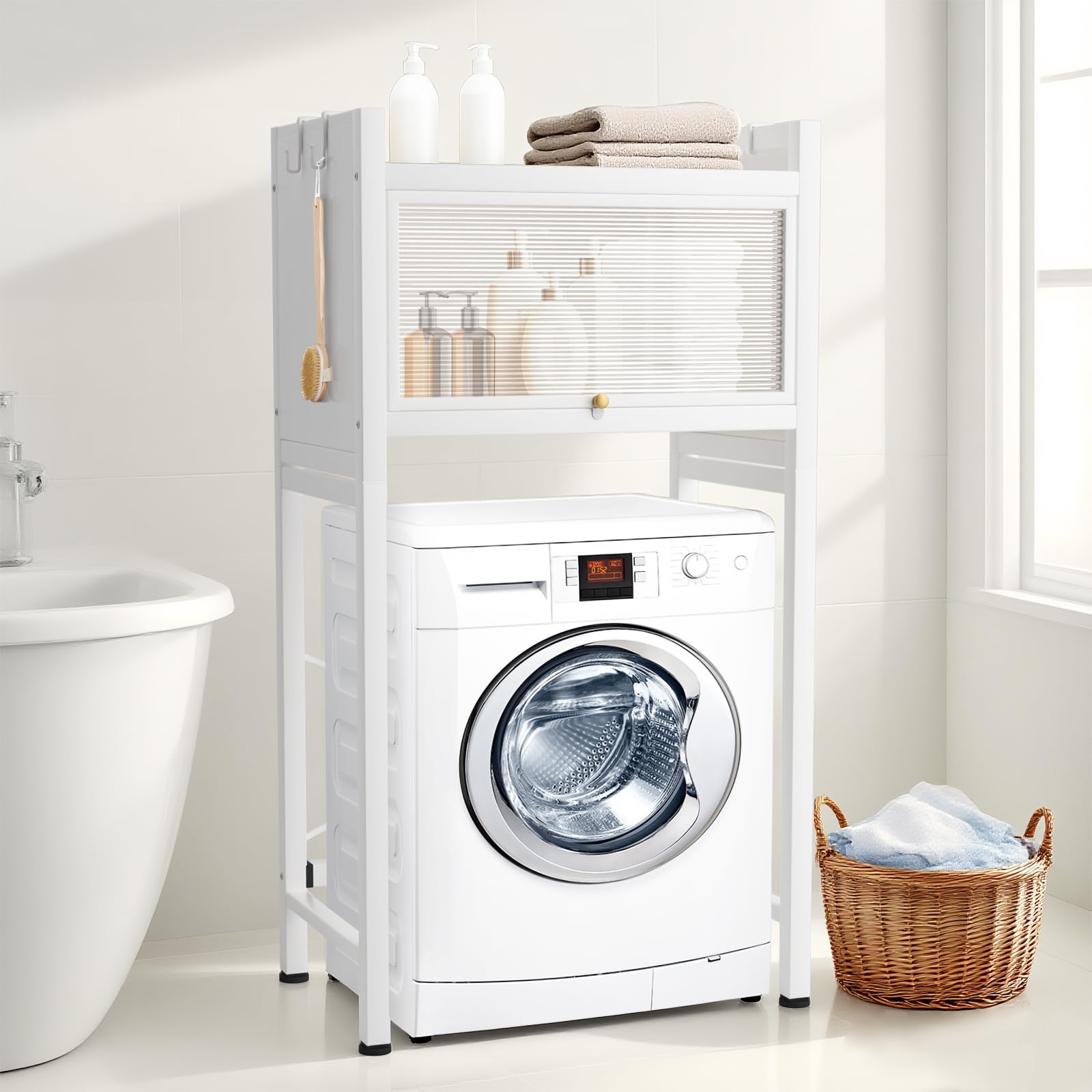 Scaffale sopra Lavatrice e WC a 2 Ripiani – Mobile Salvaspazio per Bagno e Lavanderia, er Lavatrice e Asciugatrice, Mobile da bagno, Bianco, 70 x25x133.5cm