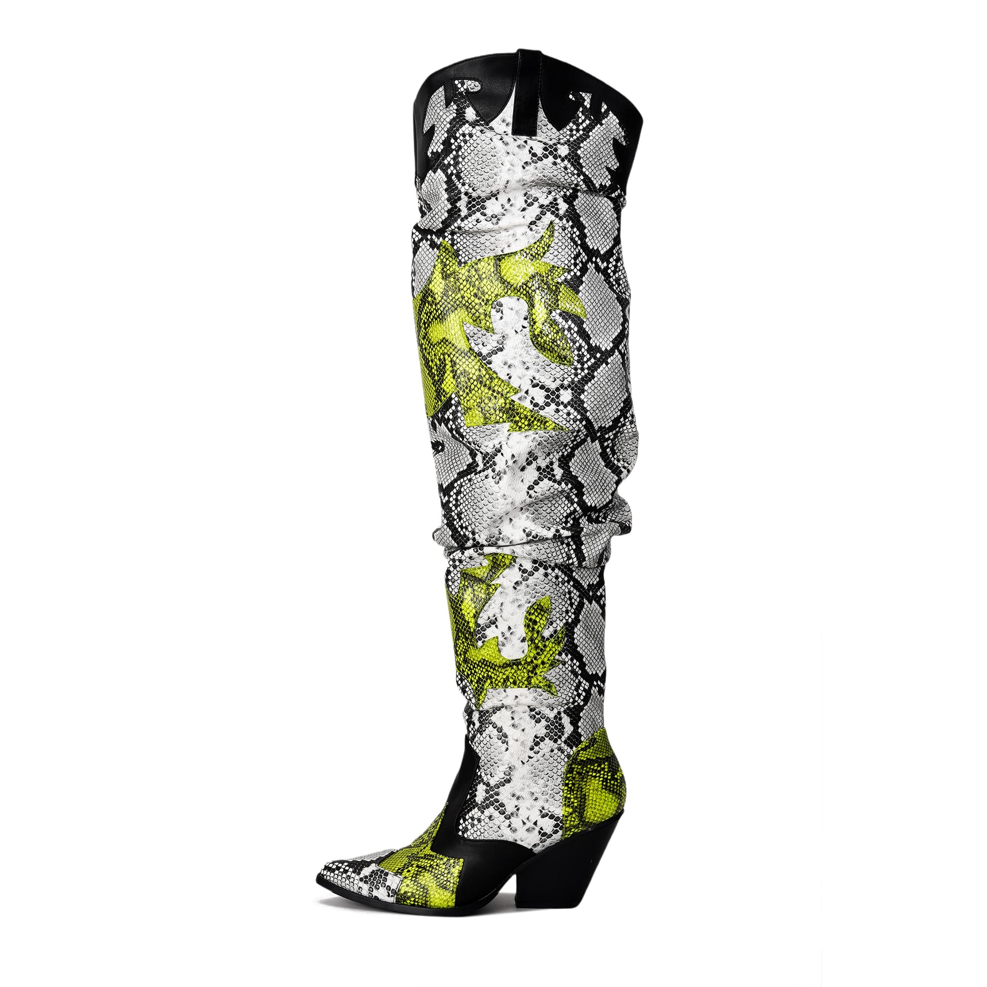 Cape Robbin Women's Thigh High Cowboy Boots with Chunky Heel - Faux Snakeskin Western Booties | Slip Resistant Block Heels for Fall Winter (Hilda)
